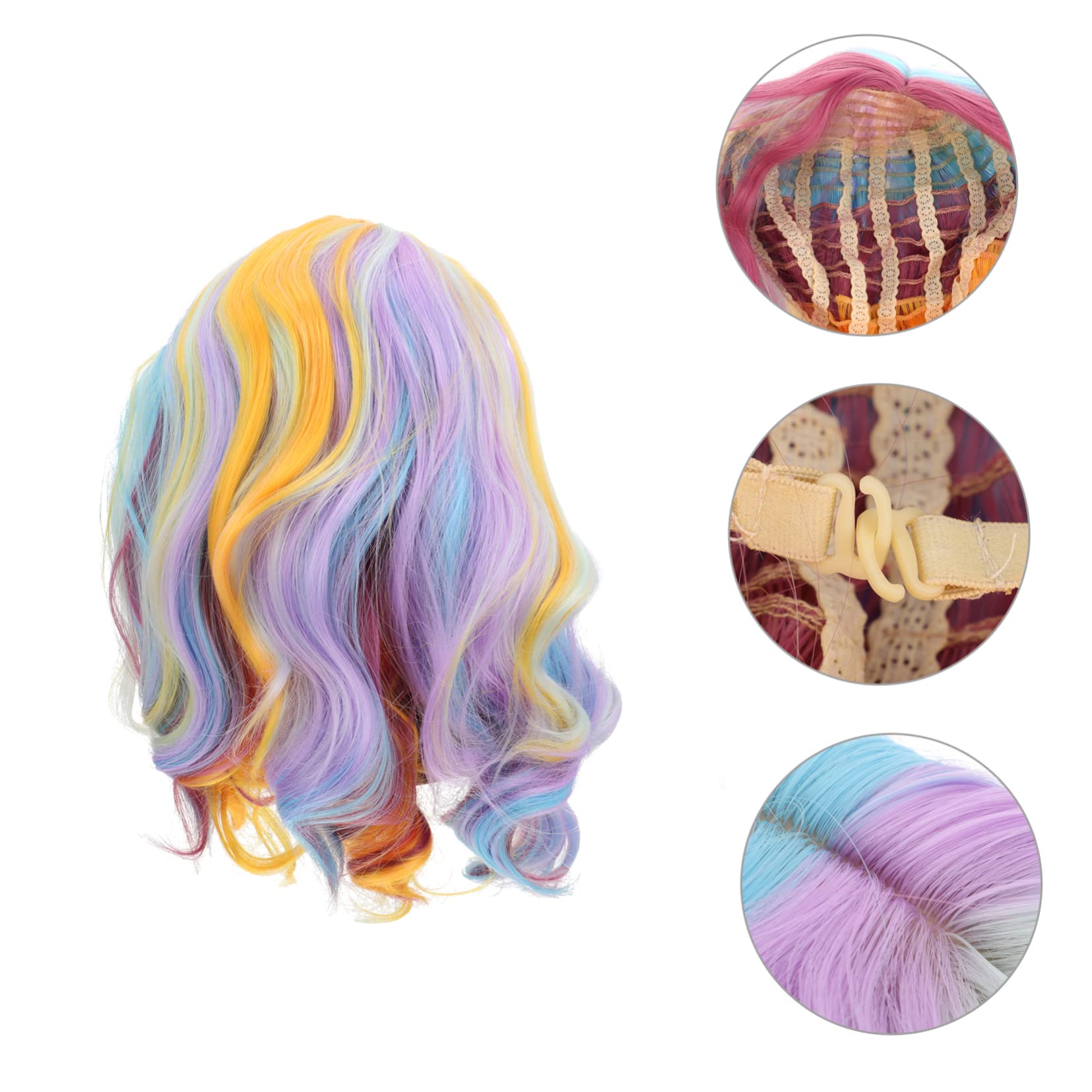 WOONEKY Regenbogenfarbene Kurze Damenperücke aus Hitzebeständigem Material Komfortabel zu Tragen für Cosplay und Party Kostüme