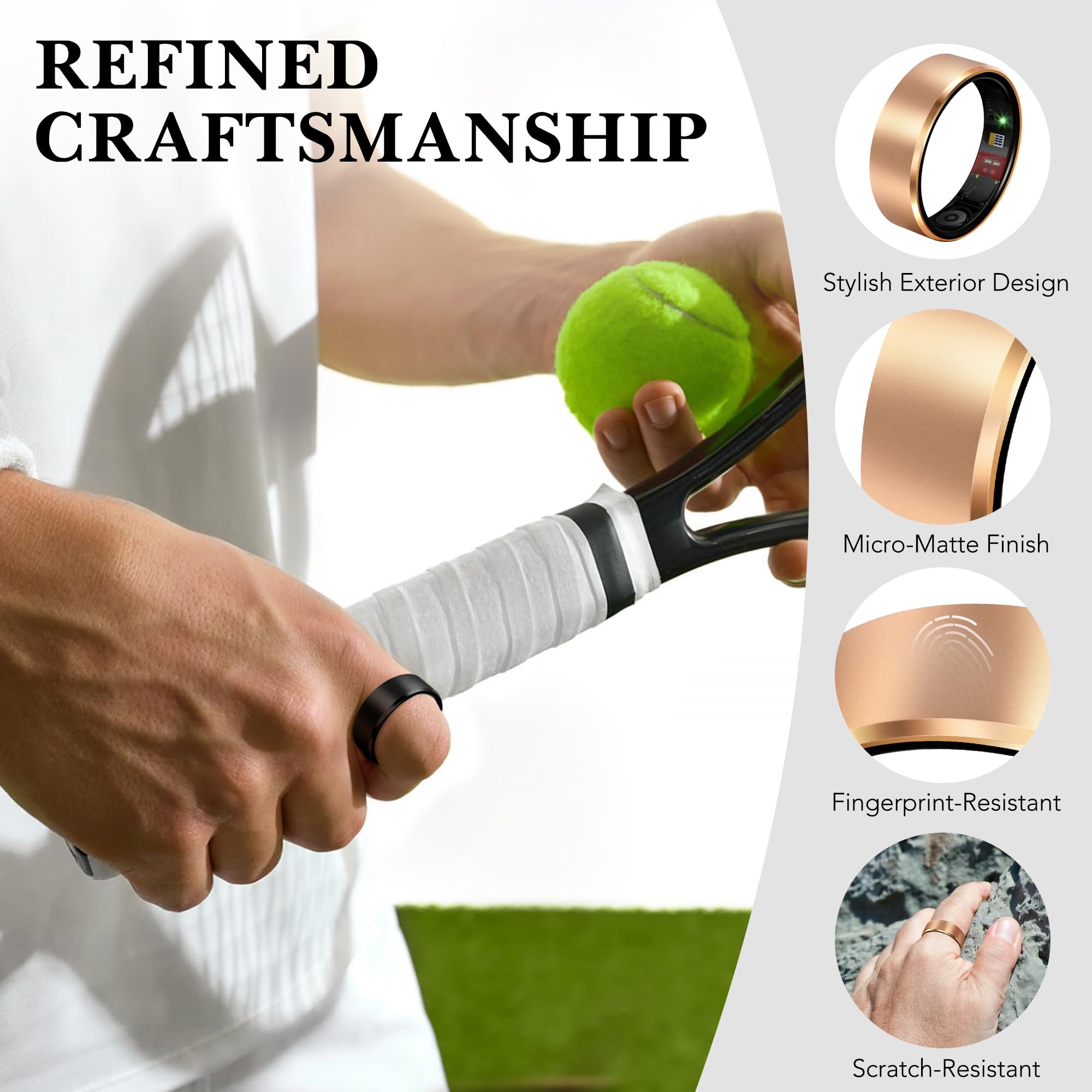 Smart Health Ring 2.0 for Women Men, Slim Scratch & Fingerprint Resistant Design,Efficient Chip Fitness Tracker, Monitors Heart, Blood Oxygen & Pressure, Sleep, Steps, Waterproof, iOS & Android, RG 8