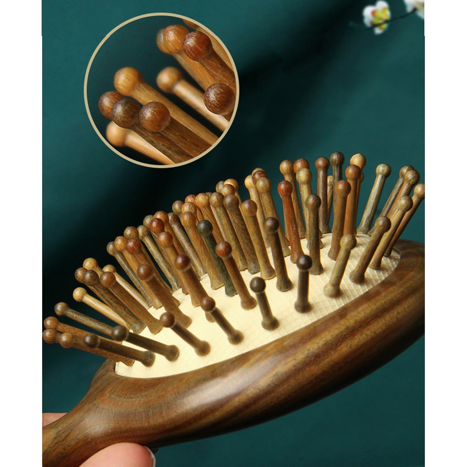 Spazzola per Capelli Portatile antistatica in Legno, Pettine Rotondo per Massaggio, Spazzola per Capelli districante, spazzole massaggianti con Cuscino d'Aria