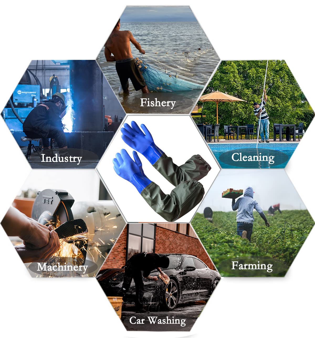 YeloYolker Rubber Chemical Resistant Work Gloves, 27.6” Long Waterproof PVC Pond Gloves - Image 4