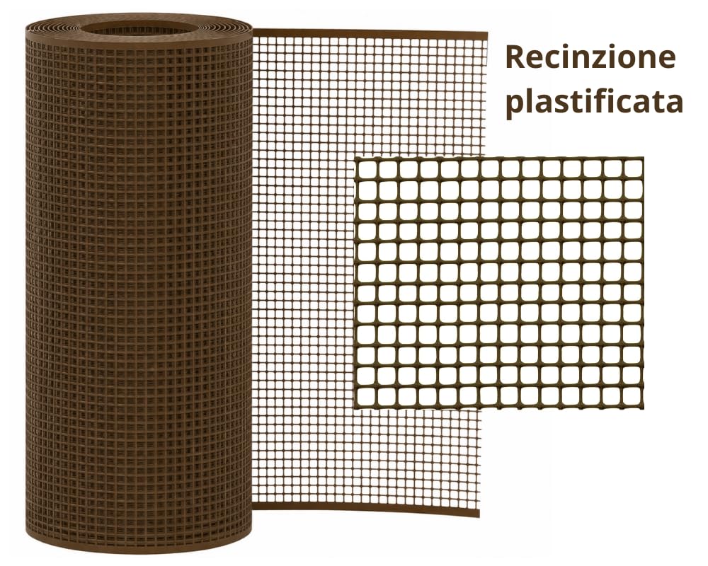 Rete Recinzione Plastificata Rete Protettiva in Plastica da Esterno Giardino a Maglia Piccola Quadrata 10 mm Rete per Cancelli Balconi Misura 1x25 mt Colore Marrone