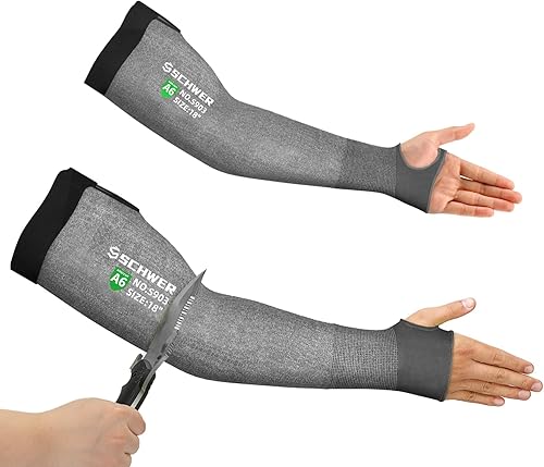 Vista 32 de Schwer ANSI A6 mangas resistentes a cortes, mangas protectoras de 18 pulgadas con orificio para el pulgar para protección de trabajo de brazos