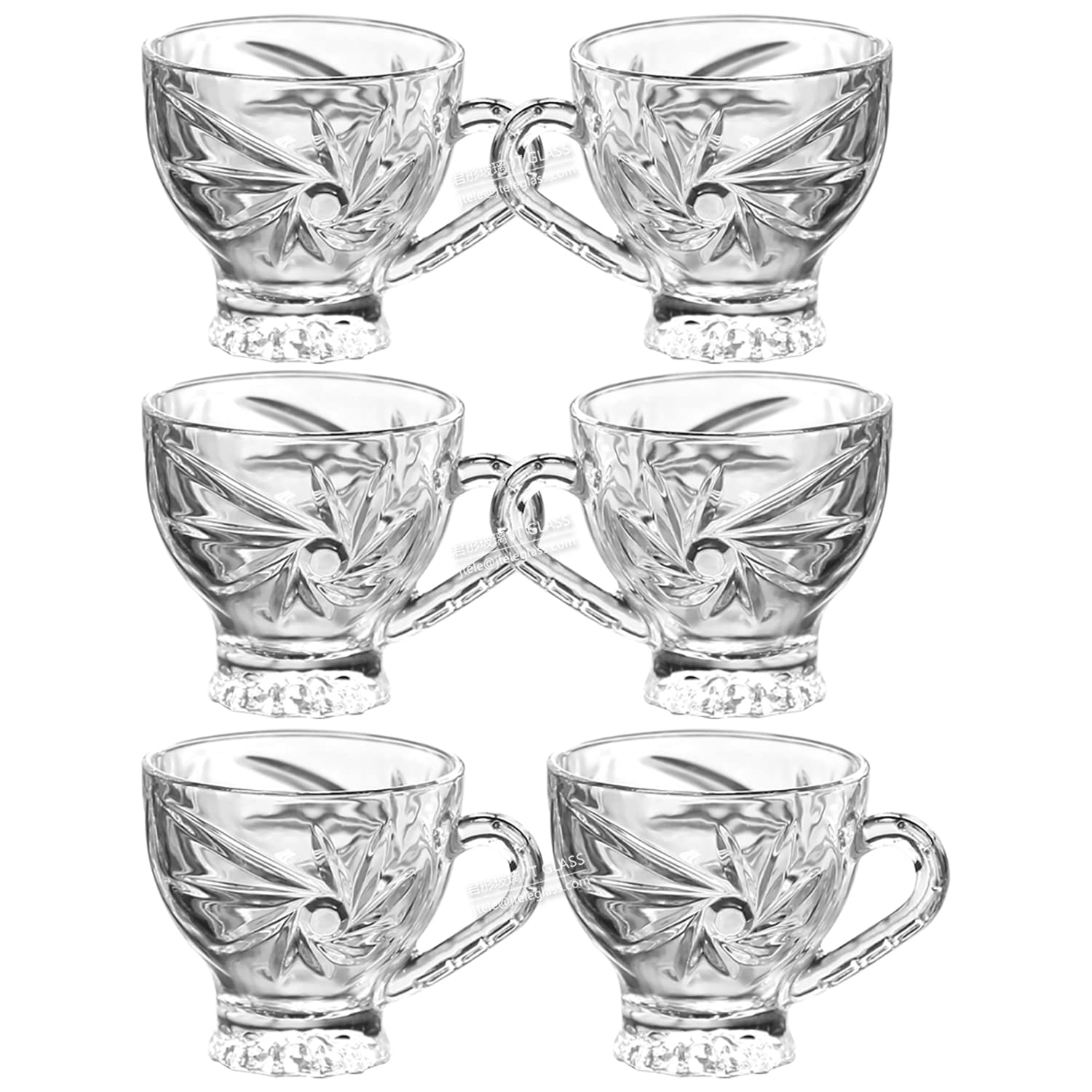 JT Glass Tea Cup Set/ Crystal Clear Mug (6 Pieces, Transparent, 6OZ 170ml)