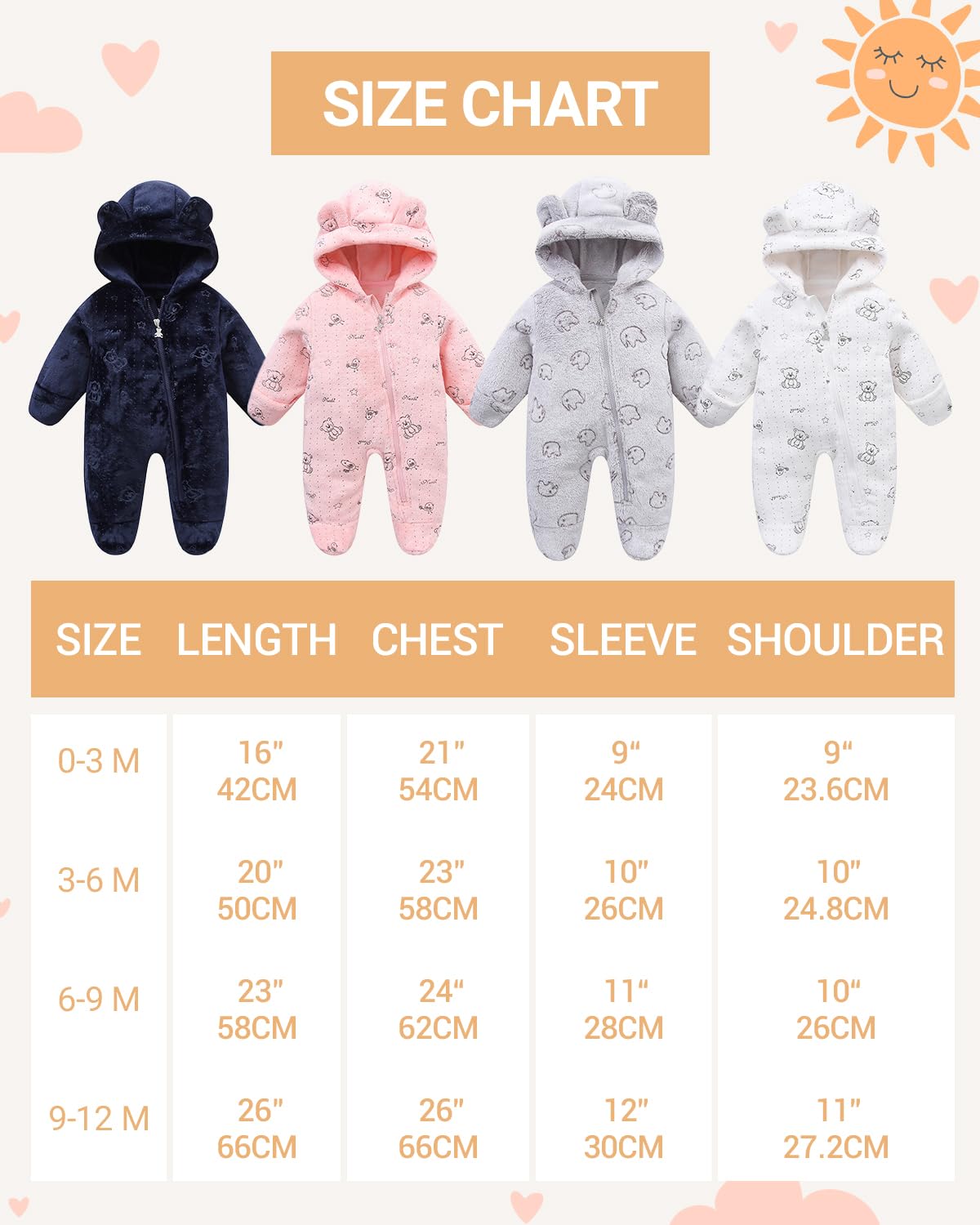 WYTbaby Combinaison de neige pour bébé en polaire avec capuche - Combinaison chaude pour l'hiver et l'automne - Pour garçons et filles de 0 à 12 mois