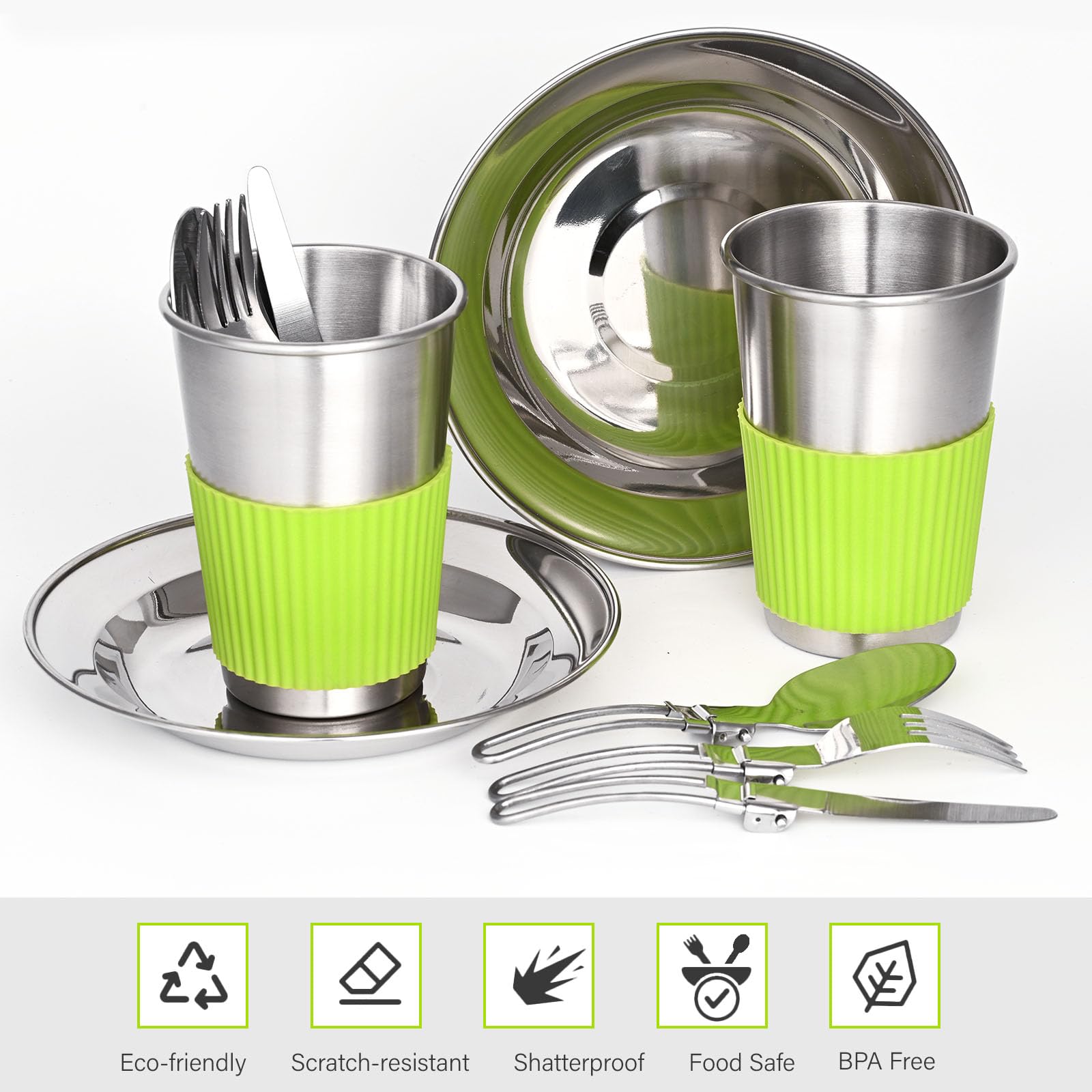 Menaje Camping Vajilla Camping 12 Piezas Acero Inoxidable Para