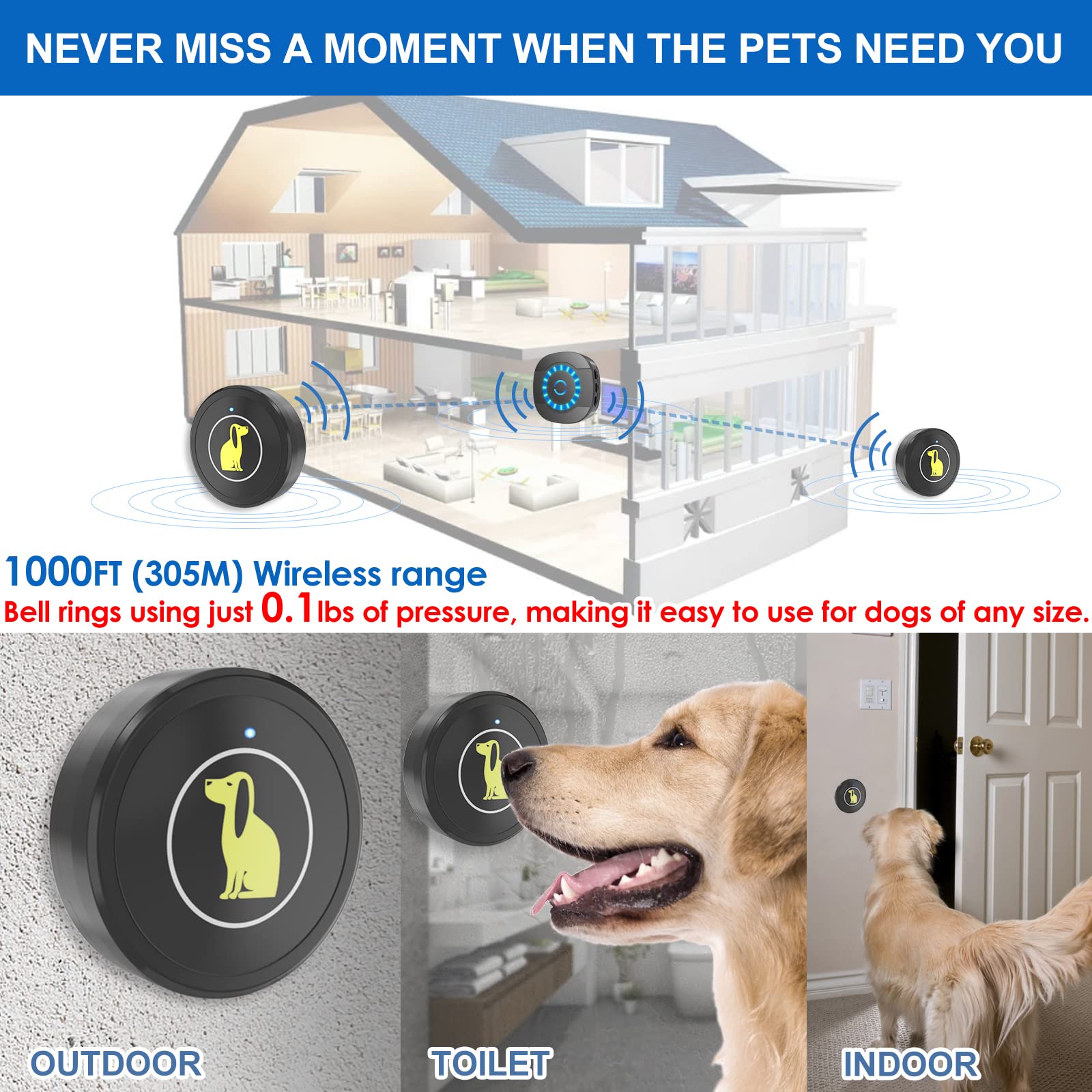 Dog Doorbell, Dog Bell For Training Wireless Doggie Door