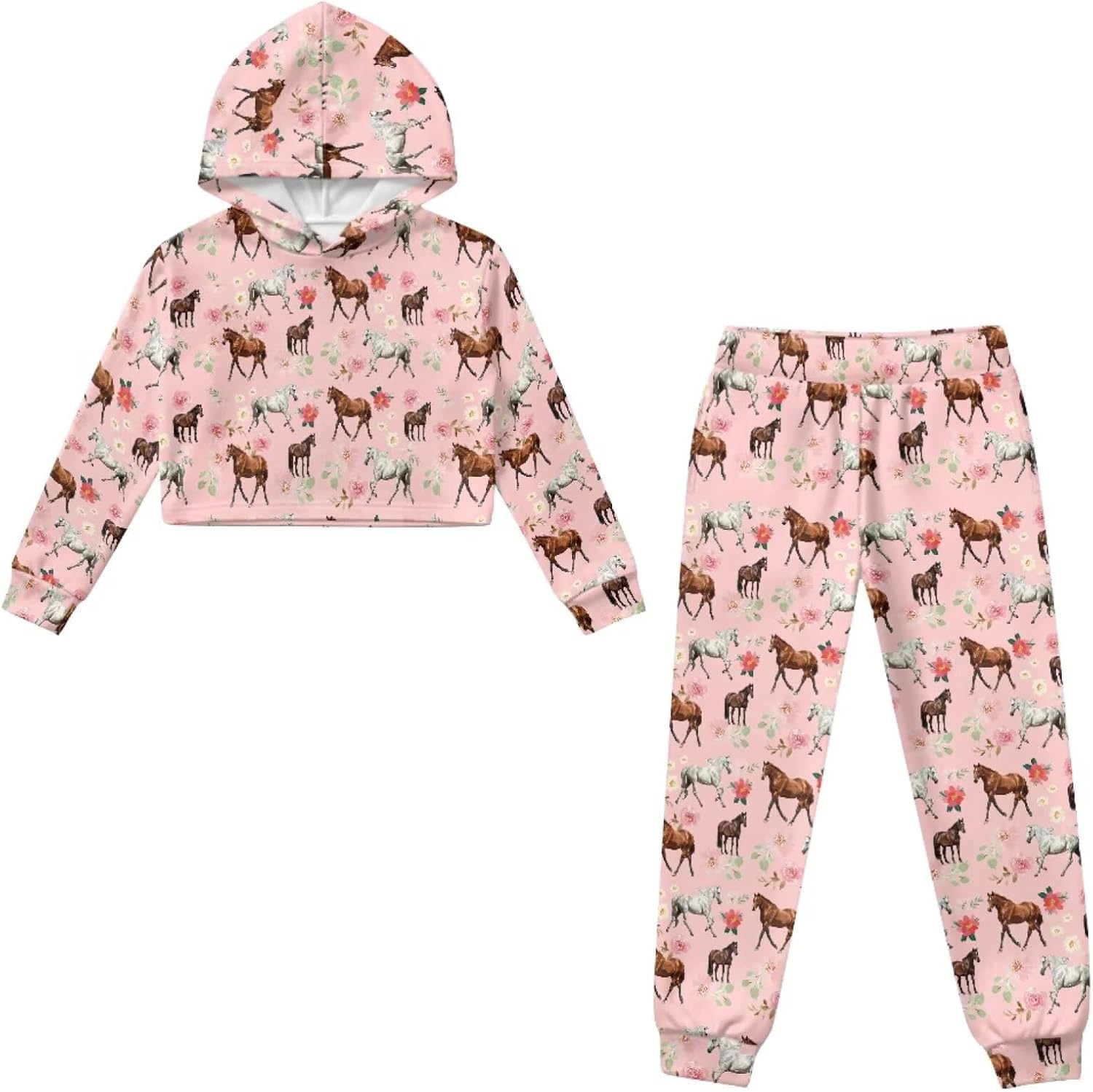 Girls Sweatsuit and Sweatpants Pullover Crop Tops for Kids Sweatshirts Athletic Sets