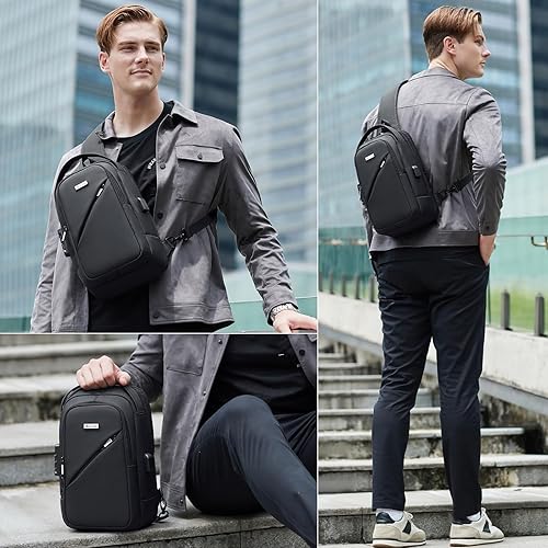 Miniatura 8 de DUSLANG Mochilas cruzadas para hombres y mujeres, mochila de hombro con puerto de cargador USB