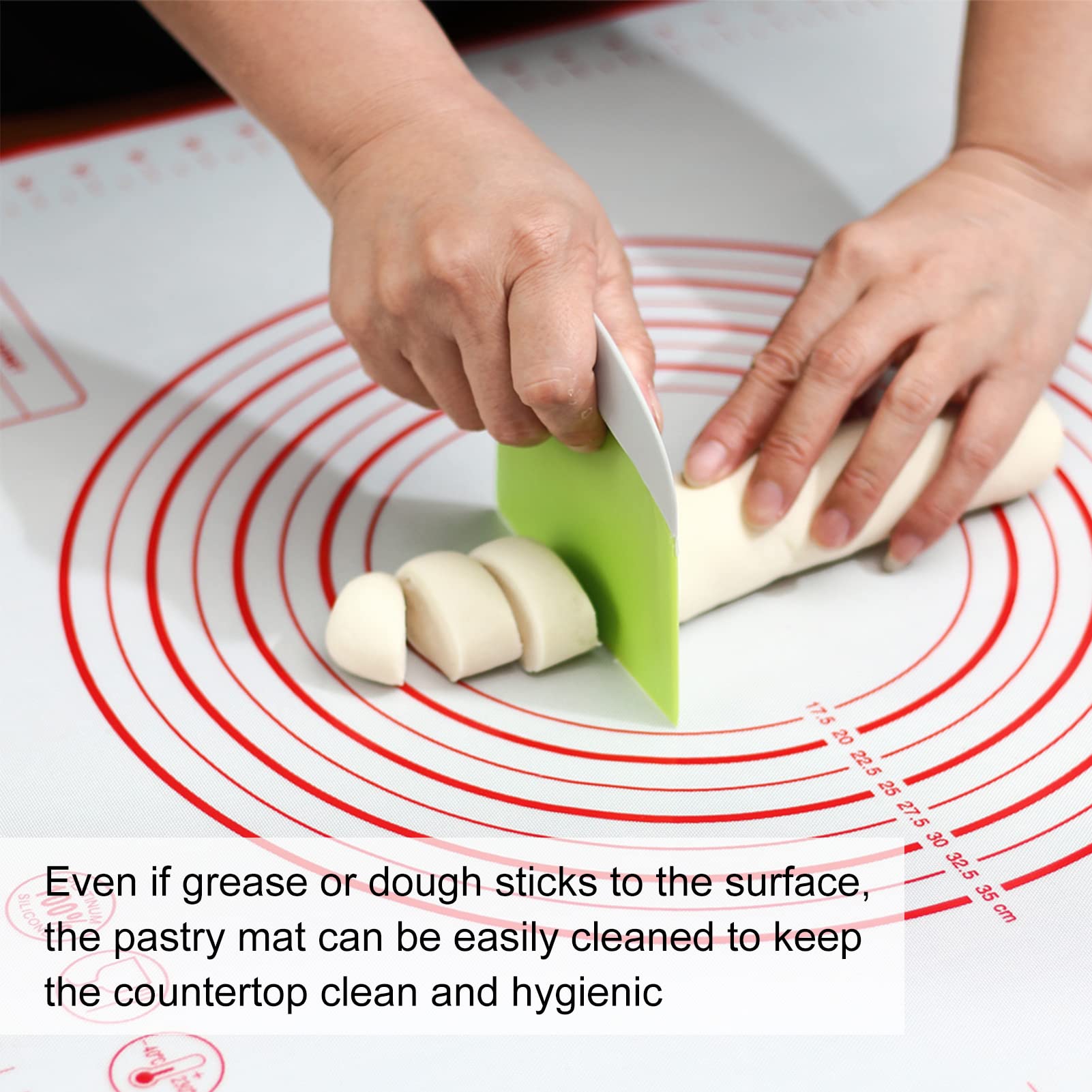 Tapis De Pâtisserie en Silicone Tapis De Fondant Antidérapant Tapis De Cuisson avec Tapis De Pâte De Mesure pour la Cuisson de la Pâte à Rouler 60 X 60 Cm/23,6 X 23,6 Pouces(Rouge)