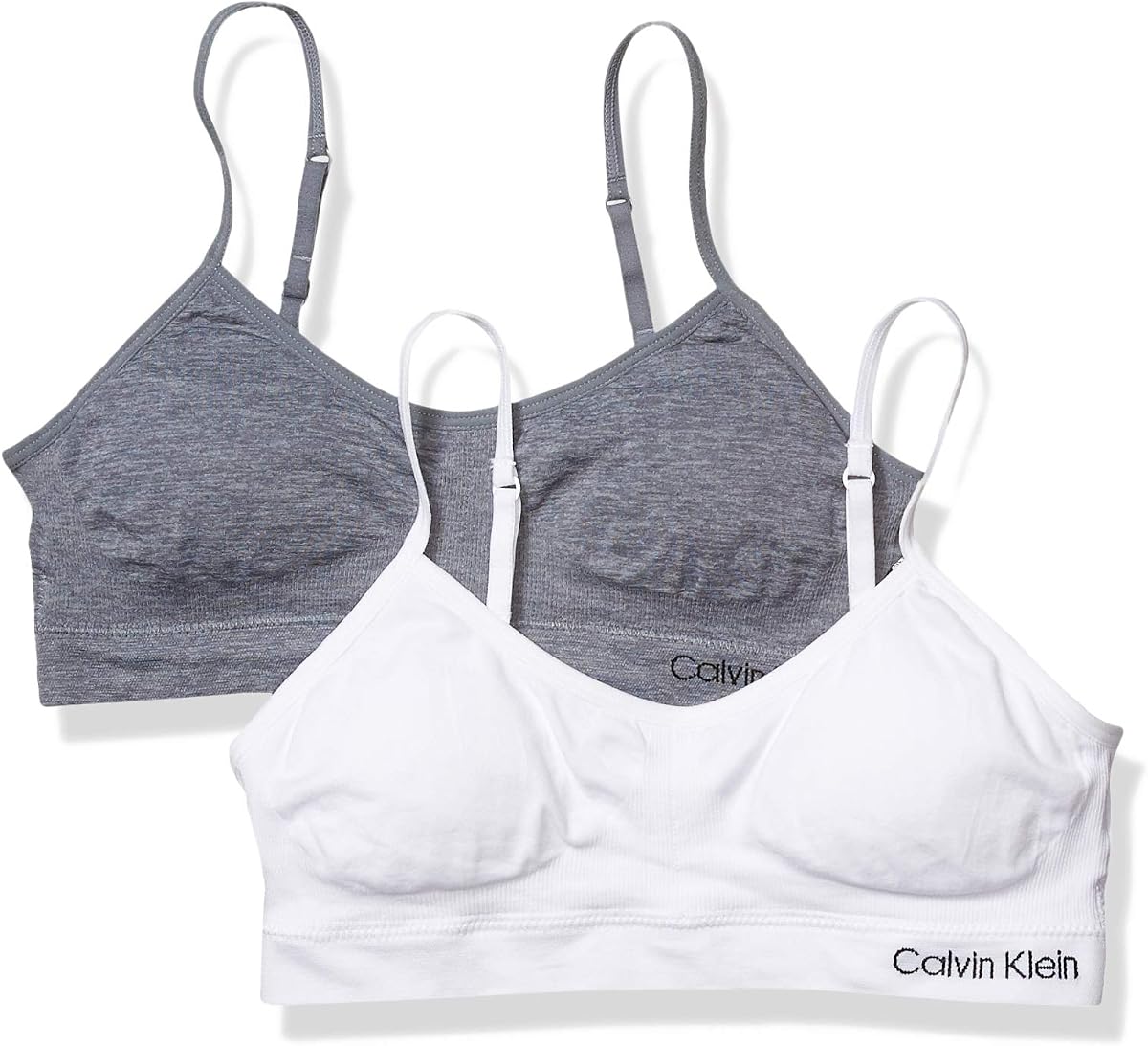 Calvin Klein Bralette Bralette cómodo sin costuras para niñas, paquete de 2