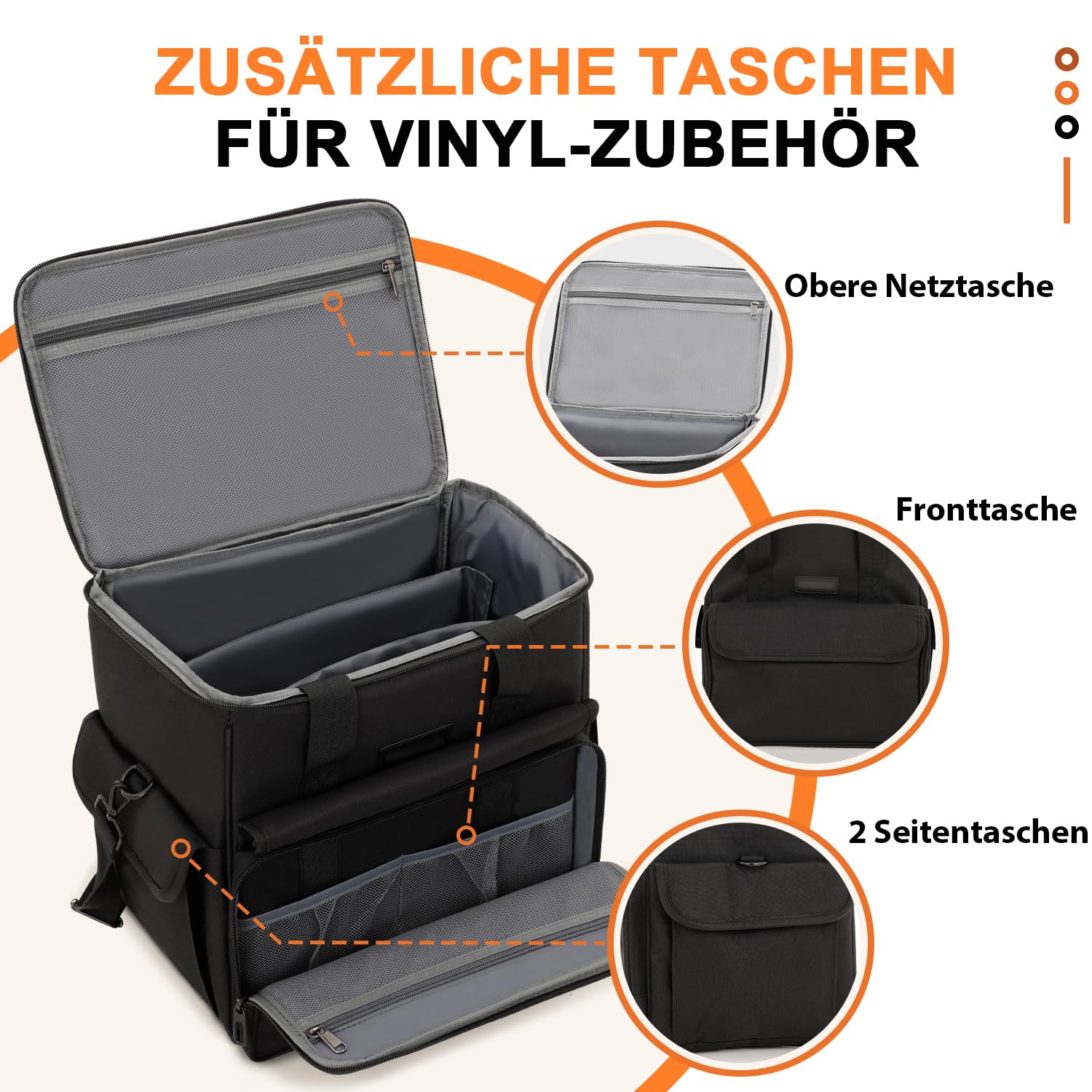 Vinyl Tragetasche für Schallplatten, LP Aufbewahrungstasche für 60 LPs (7/10/12 Zoll), Schallplattenkoffer mit Trennwänden, Wasserabweisend, Tragetasche für DJs & Sammler