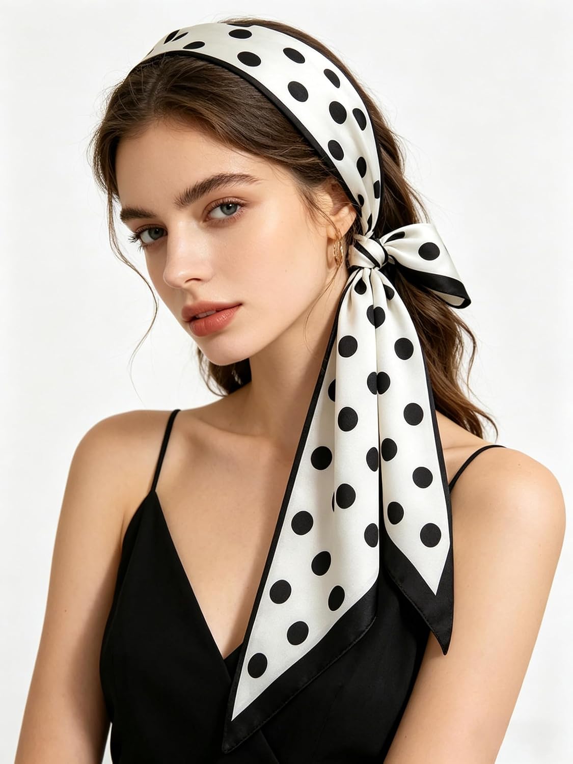 Women Head Hair Scarf, Polka Dot Skinny Long Neck Scarves Tie Versatile Bandana Scarves for Handbag Belt Accessories