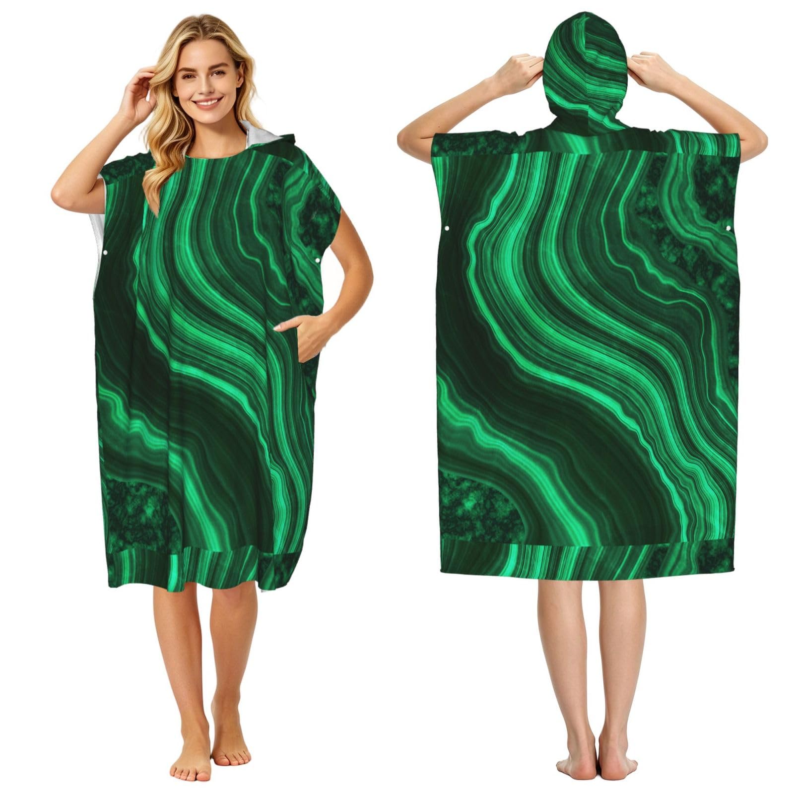 Poadnly Malachite Texture, Adult Hooded Beach Towel 90 x 110 cm,Changing Bath Robe, Surf Poncho Towel For Women Men