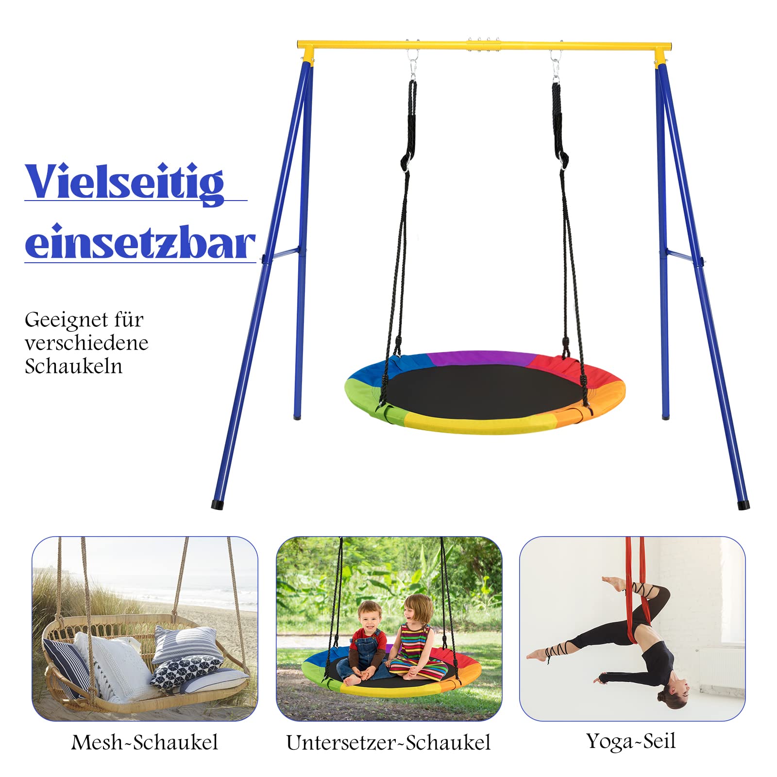 COSTWAY Schaukelgestell bis 200 kg belastbar, Schaukelgerüst für Nestschaukel Kinderschaukel, Schaukel Gestell für Garten, 194 x 184 x 180 cm
