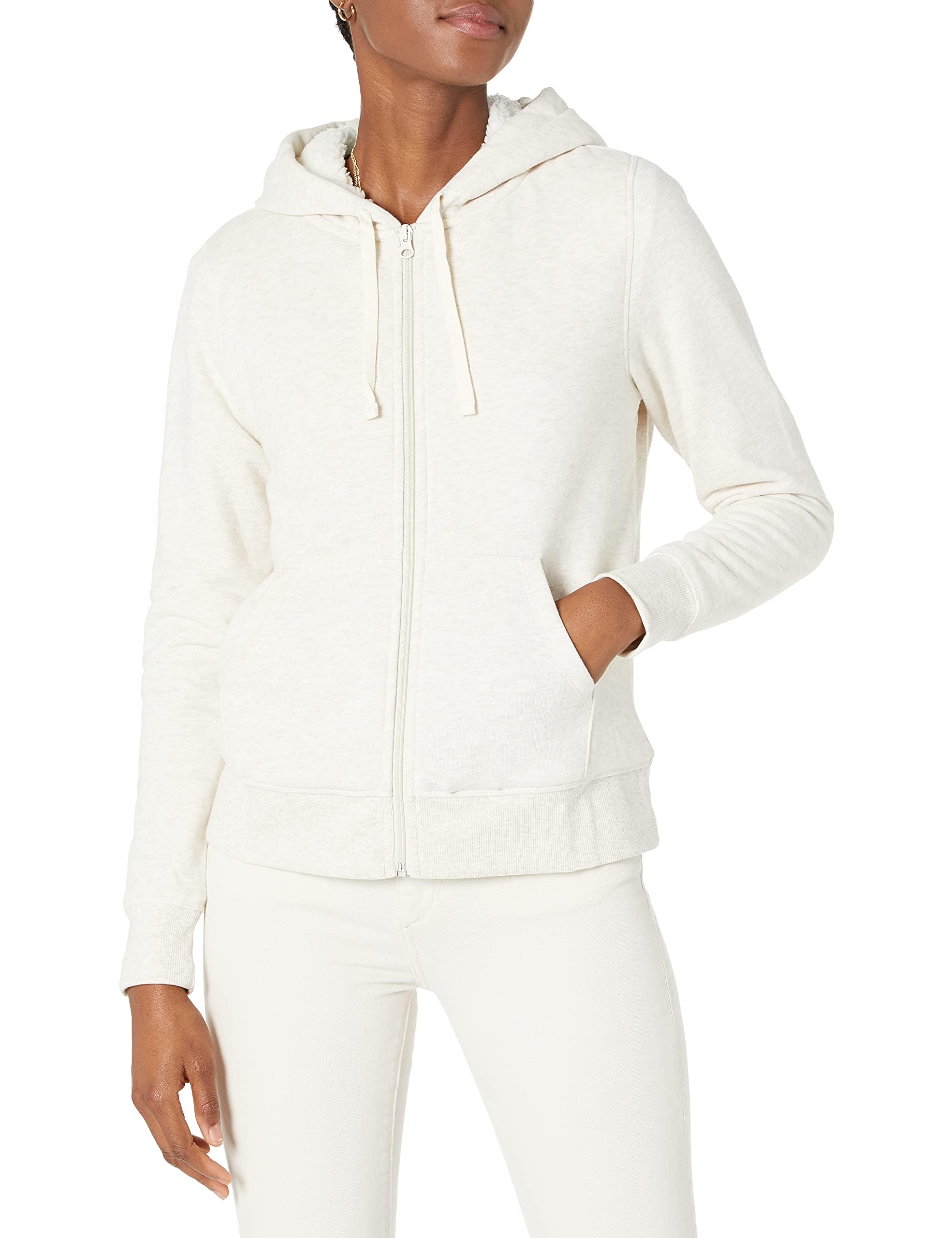 Amazon Essentials Women's WAE50015FL18 Hoodie, Beige (Oatmeal Heather), 10 (Manufacturer Size:Small)