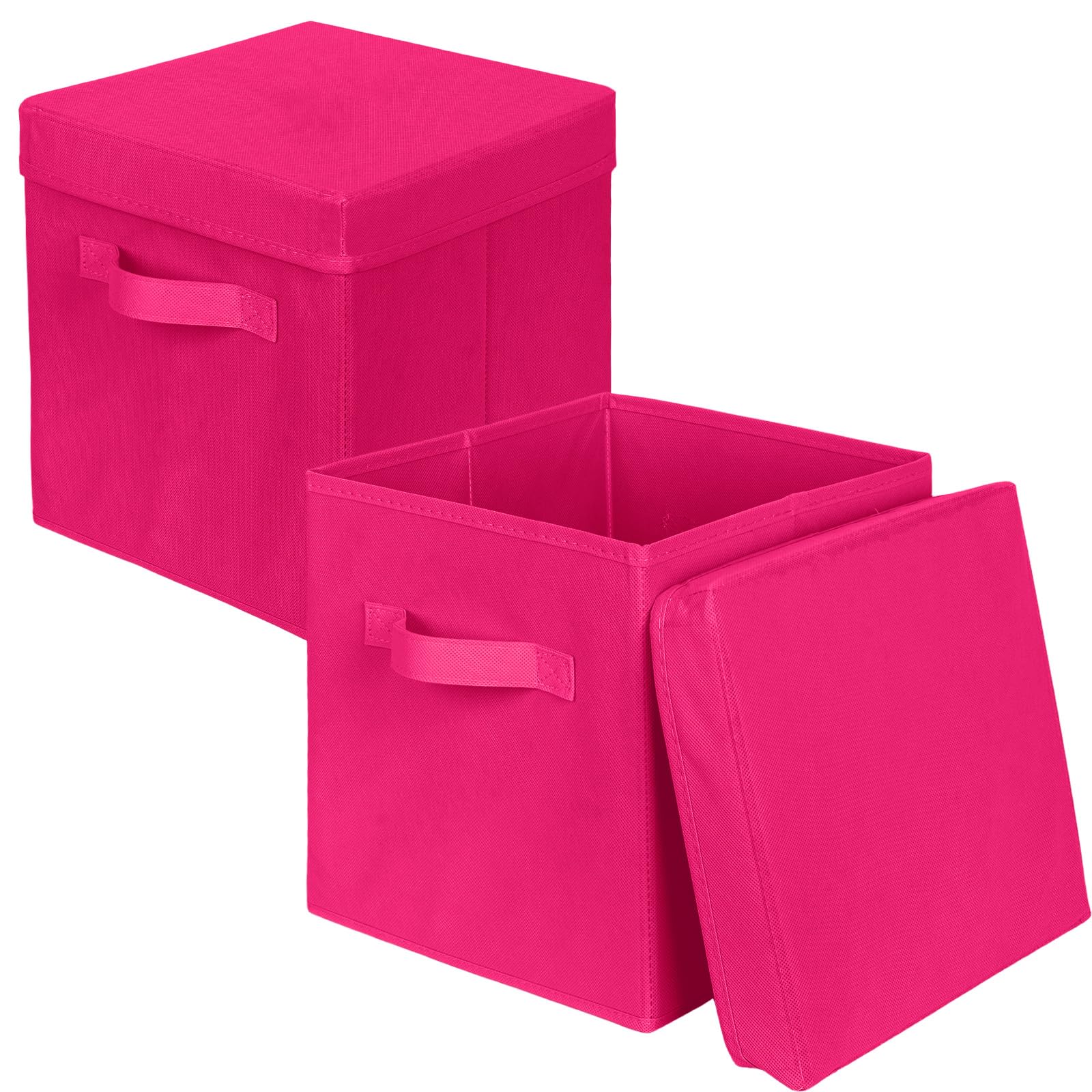 powerking Storage Box Bins, 2 Pack Foldable Fabric Storage Cube with Lid, Clothes Organizer Drawer For Closet And Toys Storage,27x27x28cm, Rose Red