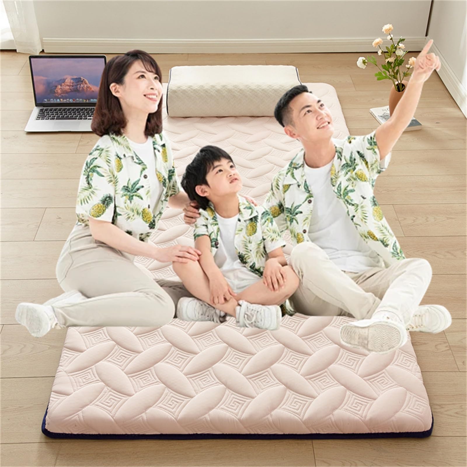 Futon-Matratze – leichte, faltbare Bodenbettunterlage mit dicker Kissenstütze, Schlafmatte für Gästezimmer, Wohnheim, Camping, Reisen, Innen- und Außenbereich