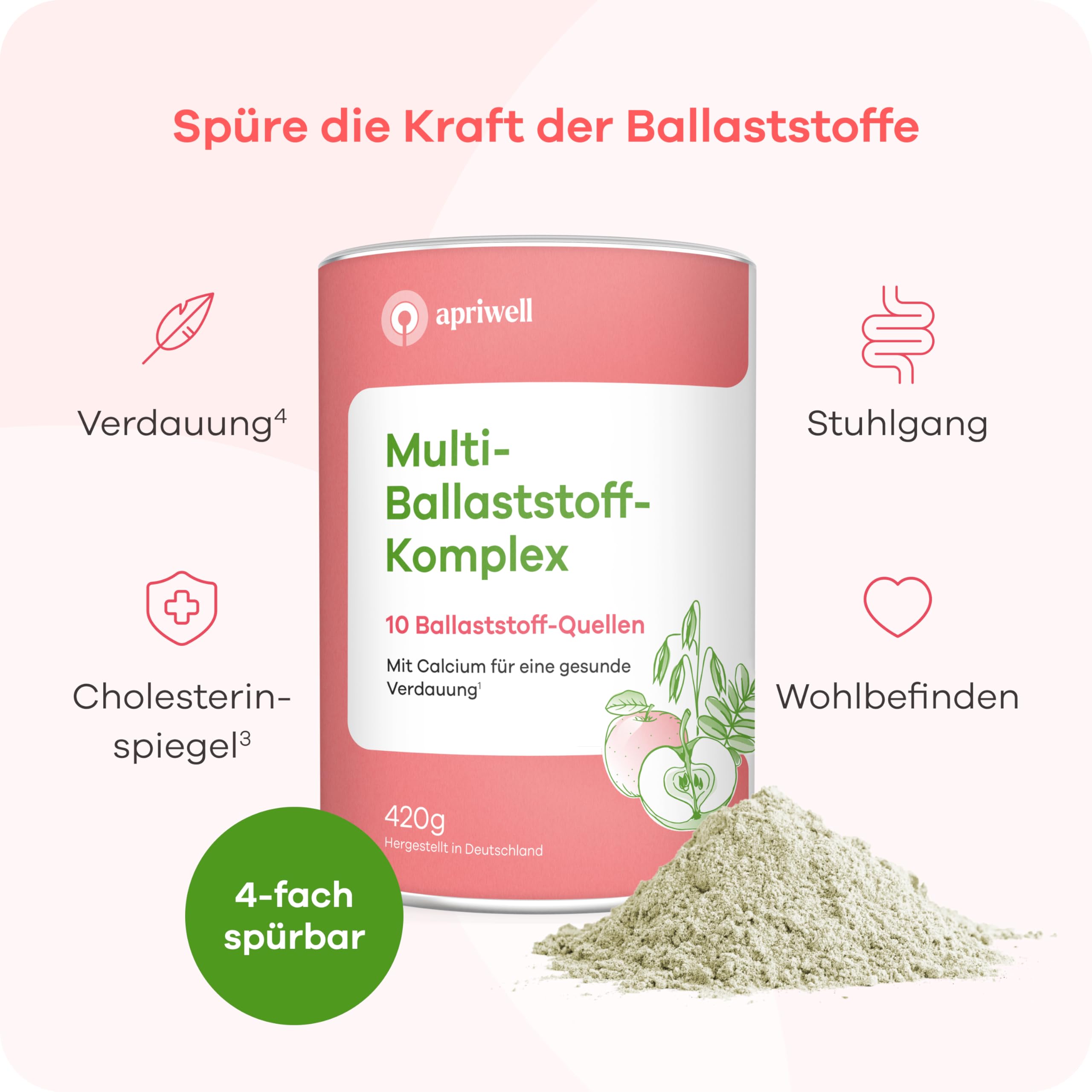 Multi-Ballaststoff-Komplex | 10 Premium Ballaststoffe & Calcium | Verdauung, Darmflora, Immunsystem, Cholesterin & Blutzucker | vegan, glutenfrei, laktosefrei | 1x 420g Pulver
