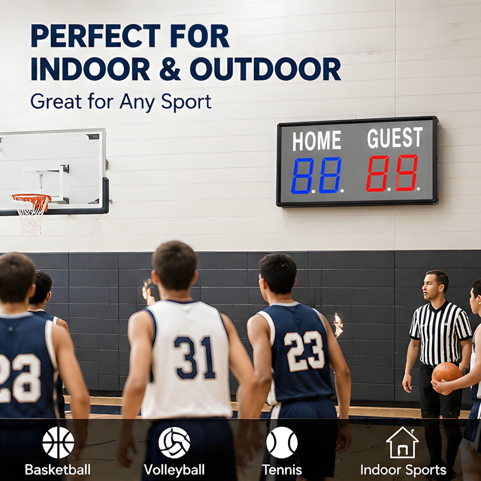 Dispositivo de puntuación para deportes de interior y exterior con 5 ajustes de brillo y fuente de alimentación USB, marcador ABS permanente