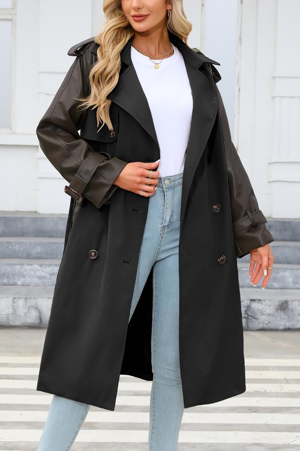 Bellivera Women's Trench Coat Long Loose Jacket Spring Fall Overcoat with Belt - Image 5