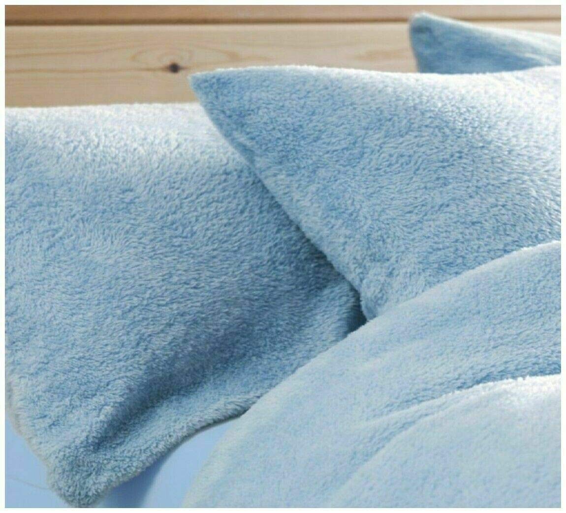Teddy Bear Pair Pillowcases Warm Cosy Soft Plush Fleece Pillow case (Blue)