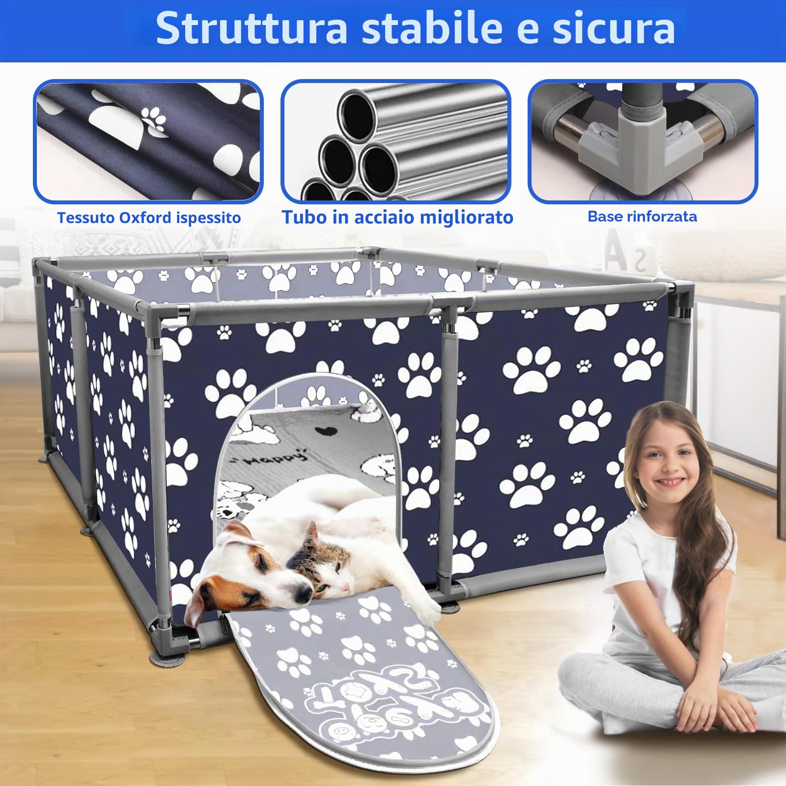 Scatola Quadrata per Cuccioli per Cani di Taglia Extra Alta, Recinto con Rivestimento per Cuccioli, Indispensabile per Cani, Cuccioli, Grandi e Piccole Razze, 120 x 120 x 63 cm
