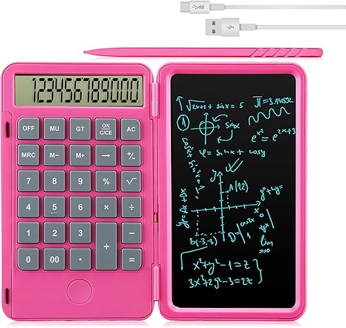 Hion Calculadoras, calculadora de escritorio de oficina de bolsillo recargable de 12 dígitos con tableta de cableado borrable, calculadoras de
