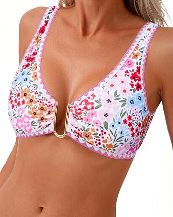Jolefille Bikini Tops for Women Push Up Tankini Top Supportive Triangle Swim Top Black Modest Swimsuits 2026 Bathing Suit