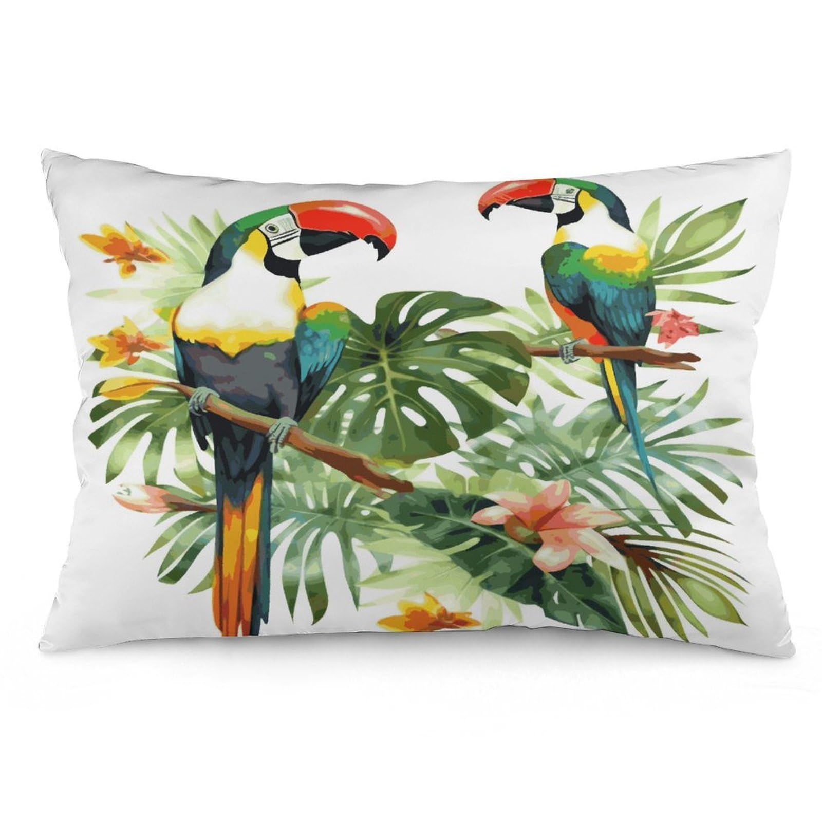 Toucans Parrot Palm Tree Leaves Throw Pillow Covers with Silent Zipper Polyester Pillow Protectors Removable Pillow Cases Soft Pillowcase Cozy Pillow Sham Cushion Cover for Sofa Car Bed 16 "x24