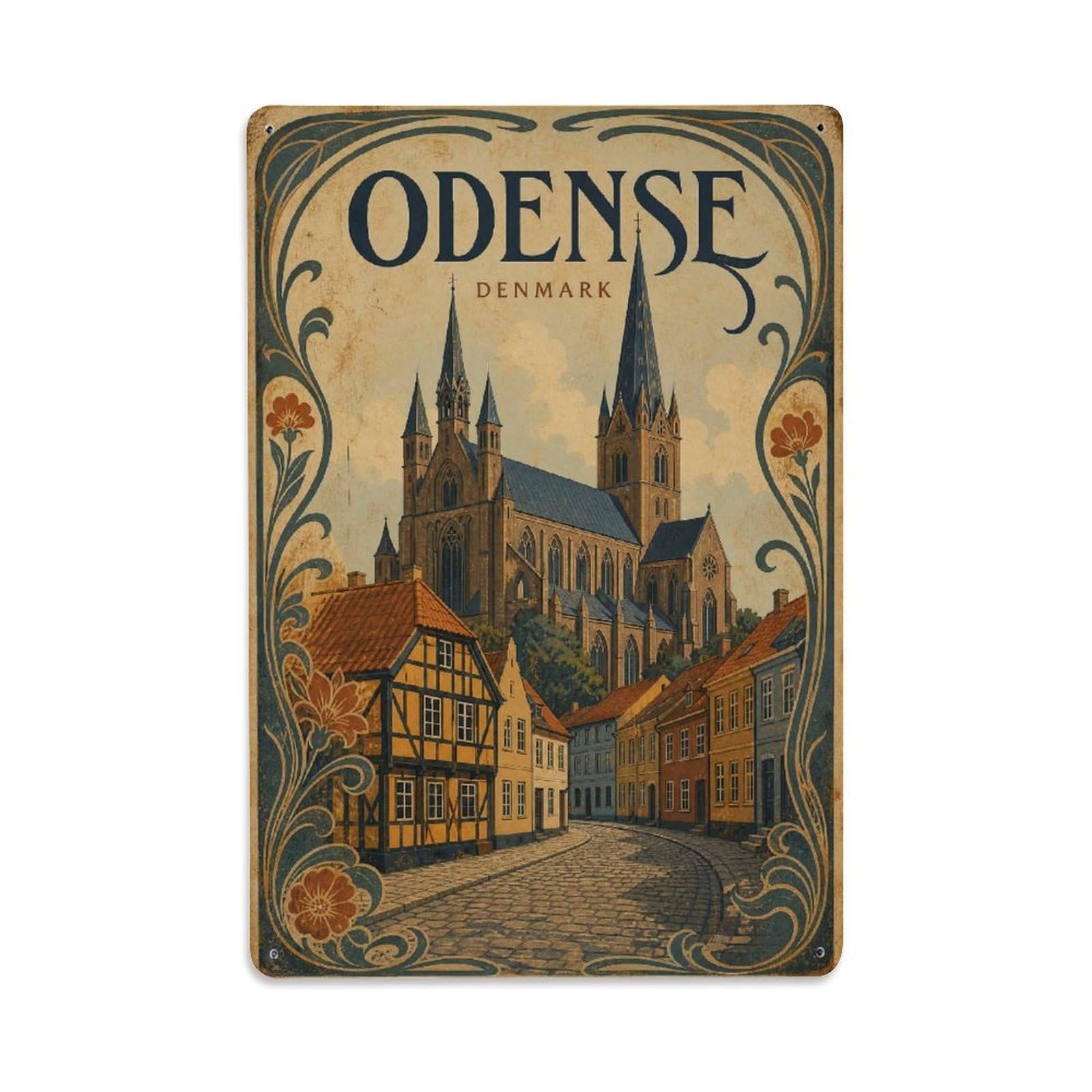 Metal Tin Sign Vintage Travel Denmark Odense