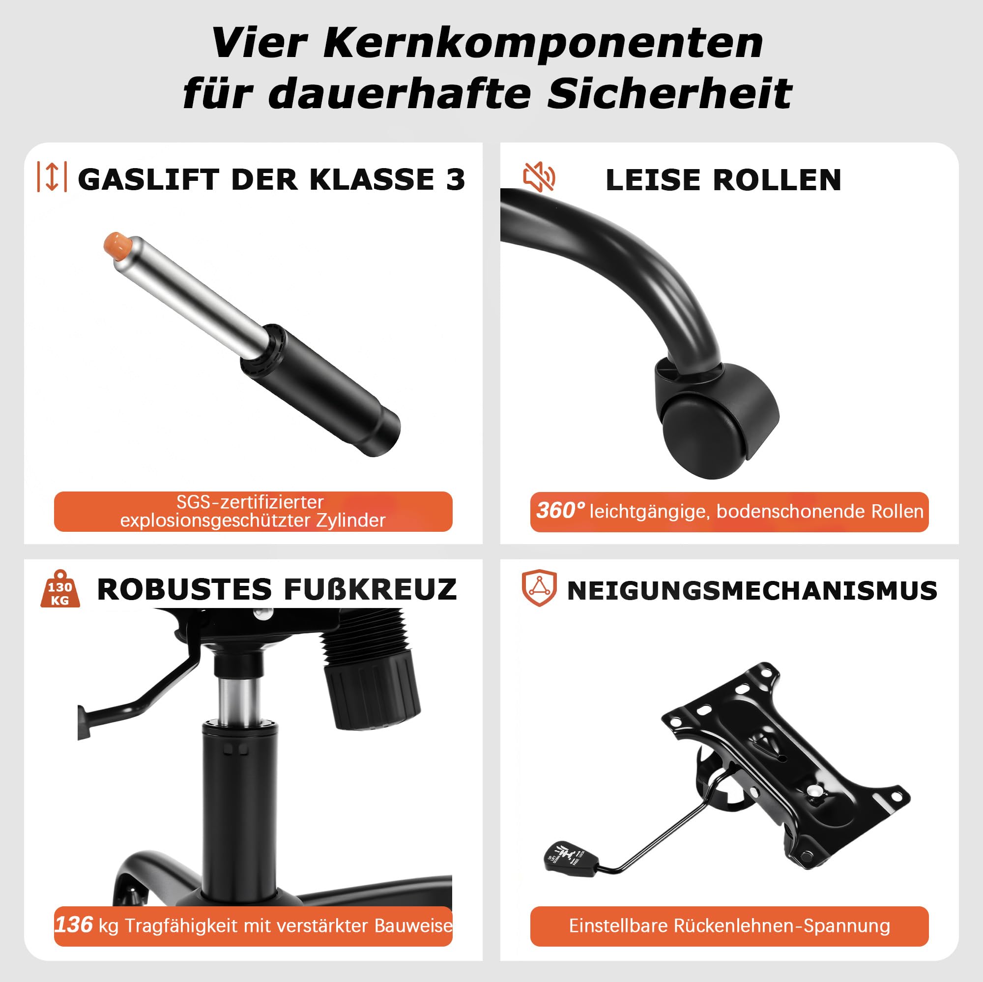 Ergonomischer Bürostuhl mit hochklappbaren Armlehnen, Schwarz