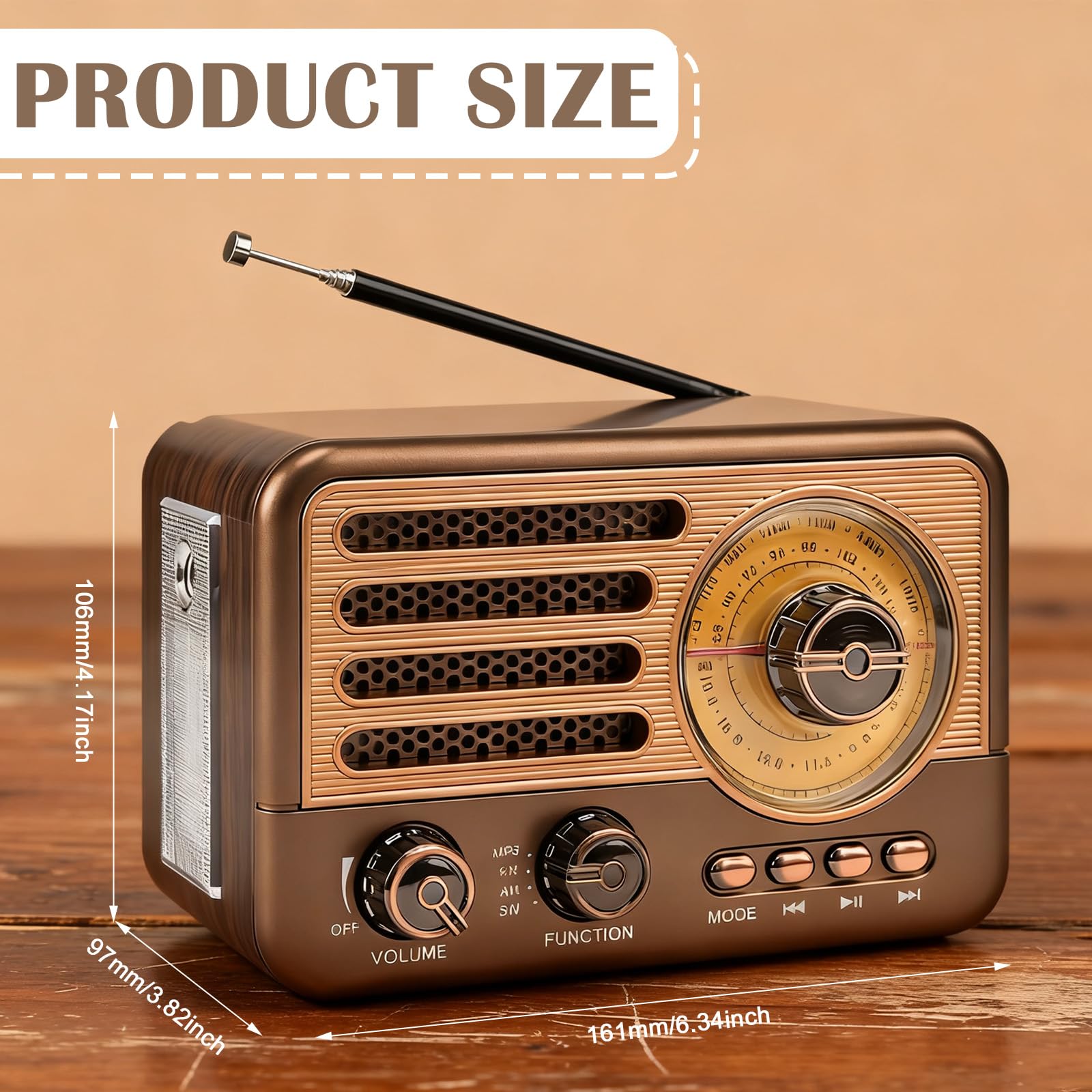 Radio Retrò Bluetooth 5.3 AM/FM/SW Baule, Radio da Cucina Piccola con USB/TF/AUX, Antenna Telescopica
