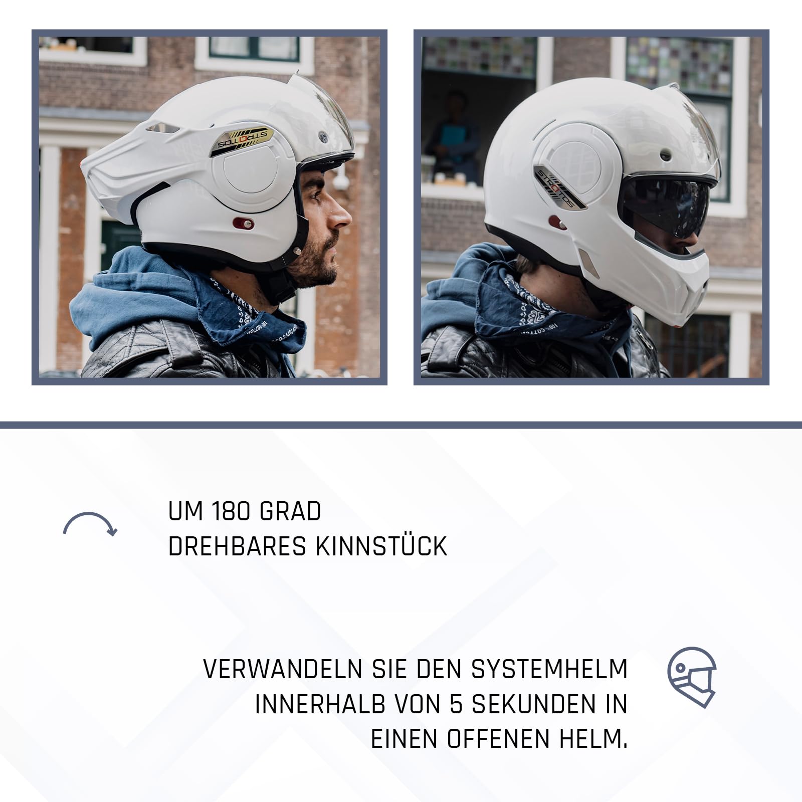 BEON Stratos Motorradhelm - Systemhelm Klapphelme mit Visier und Sonnenblende - Rollerhelm Sonnenblende - Motorrad Helm Damen & Herren - Integralhelm 180° Klappbar - Anti-Kratz-Visier - S