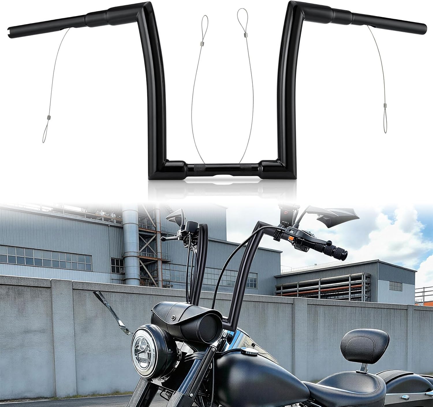 12 inch Rise 1.5 inch Fat Ape Hangers Handlebars for Harley Most Dyna Softail Sportster Road King Road Glide, Black