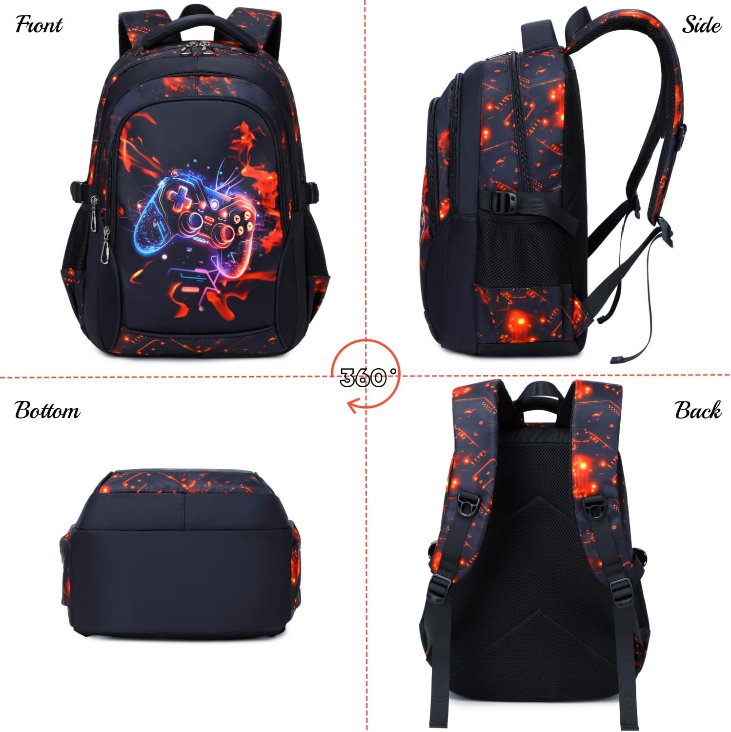 Boys Backpack Elementary School Bookbag Waterproof Durable Sturdy Kids Schoolbag Casual Travel Daypack (2-Black-game) - Image 2