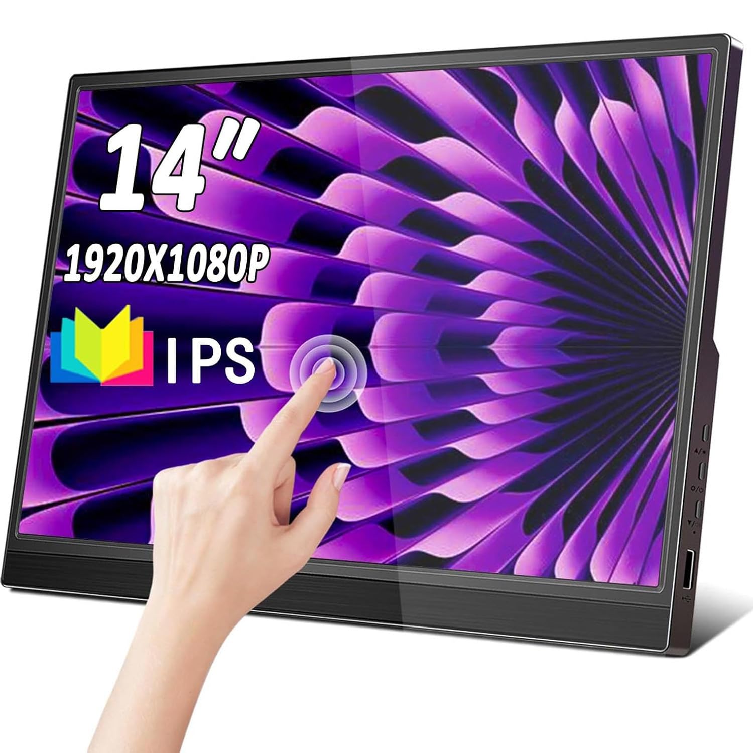 Tragbarer Monitor Touchscreen 14 Zoll FHD 1080P IPS, 10-Punkt-Touch, mit Typ C HDMI-Anschluss und Lautsprecher, versteckter LCD-Display-Stand, zweiter externer Monitor für Laptop Desktop-Telefon - 2