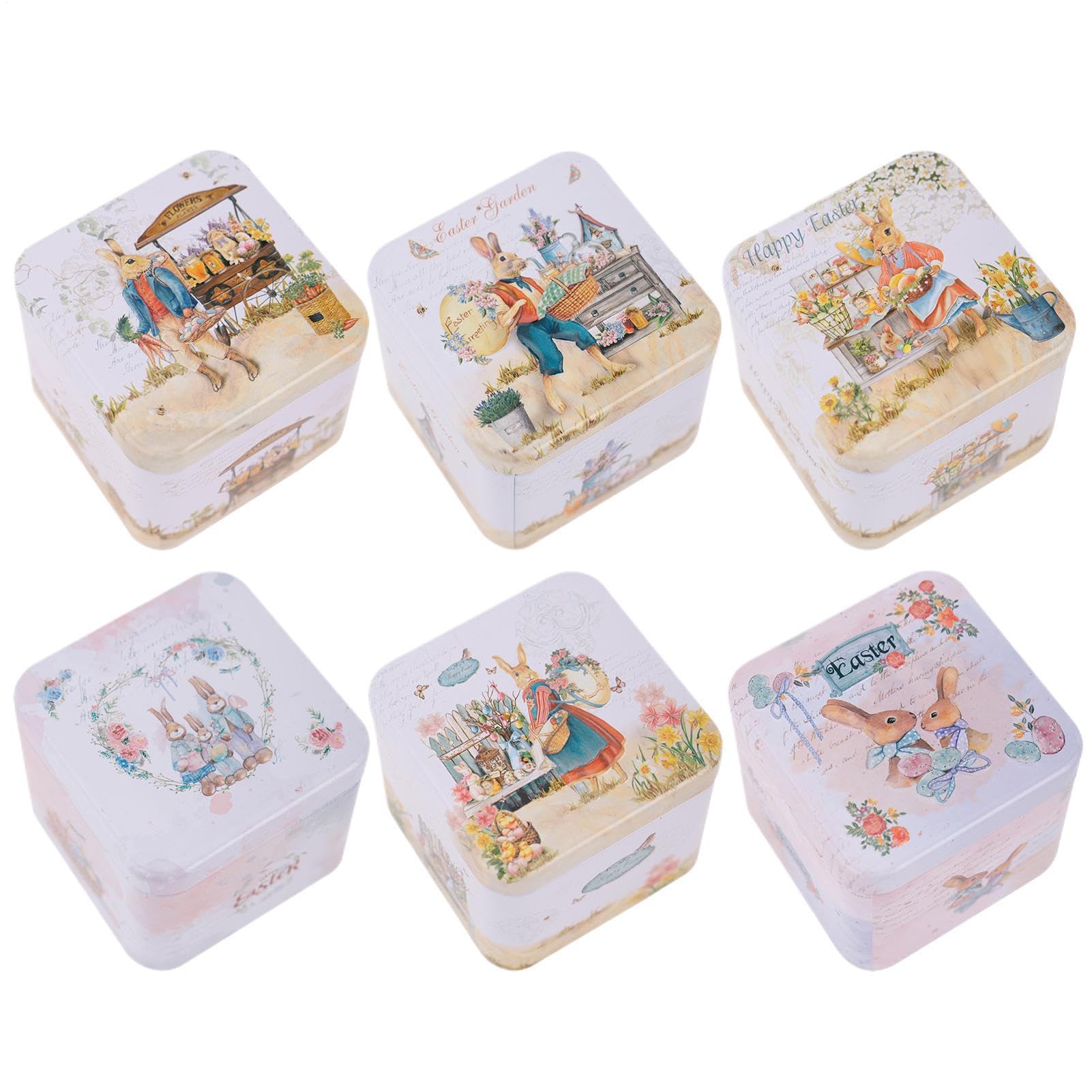 Cajas metálicas de conejo decorativas para mesas de dulces en bodas y bautizos