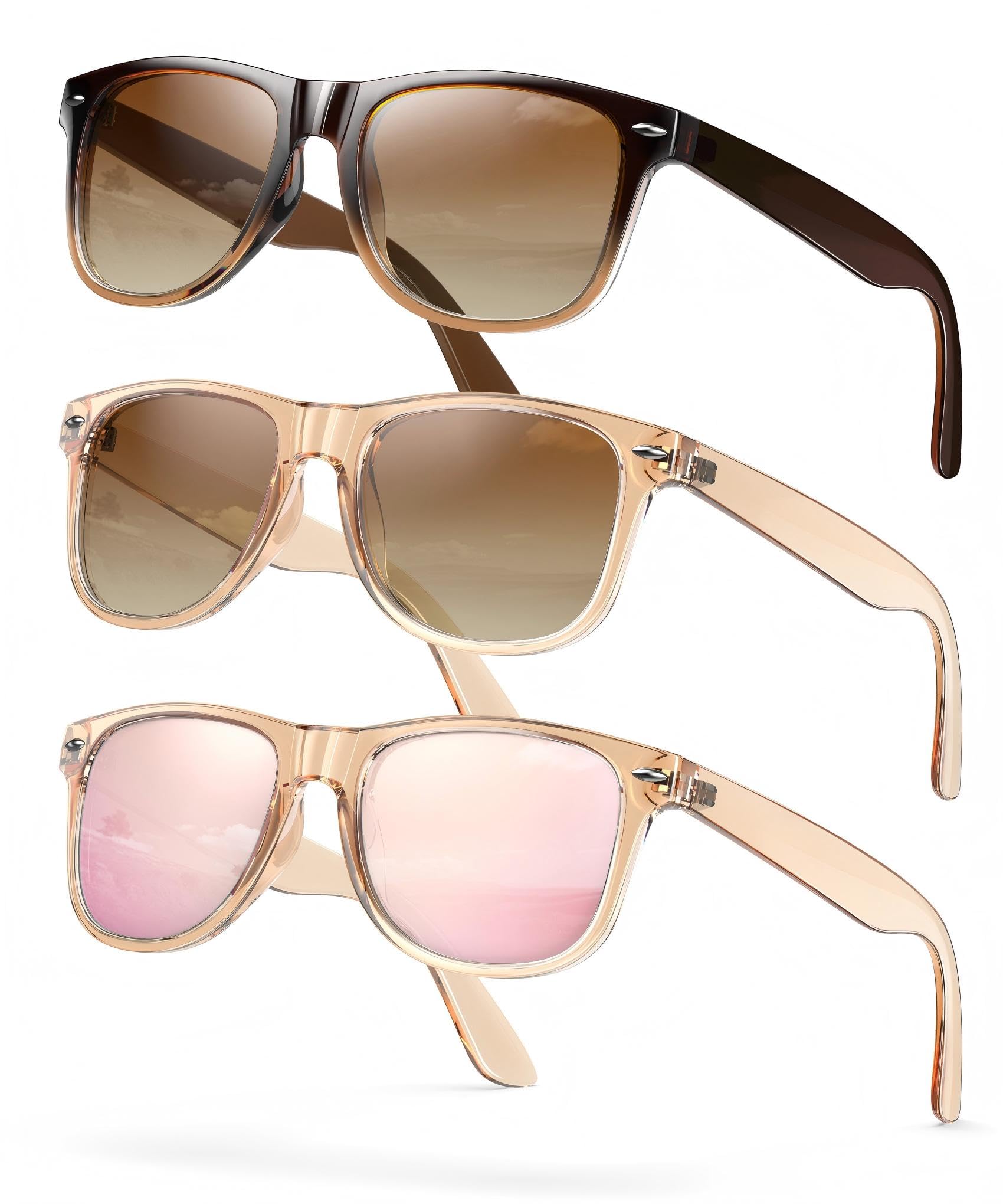 Gafas de sol polarizadas para mujer, cuadradas, modernas, clásicas, retro, protección UV400, paquete de 3