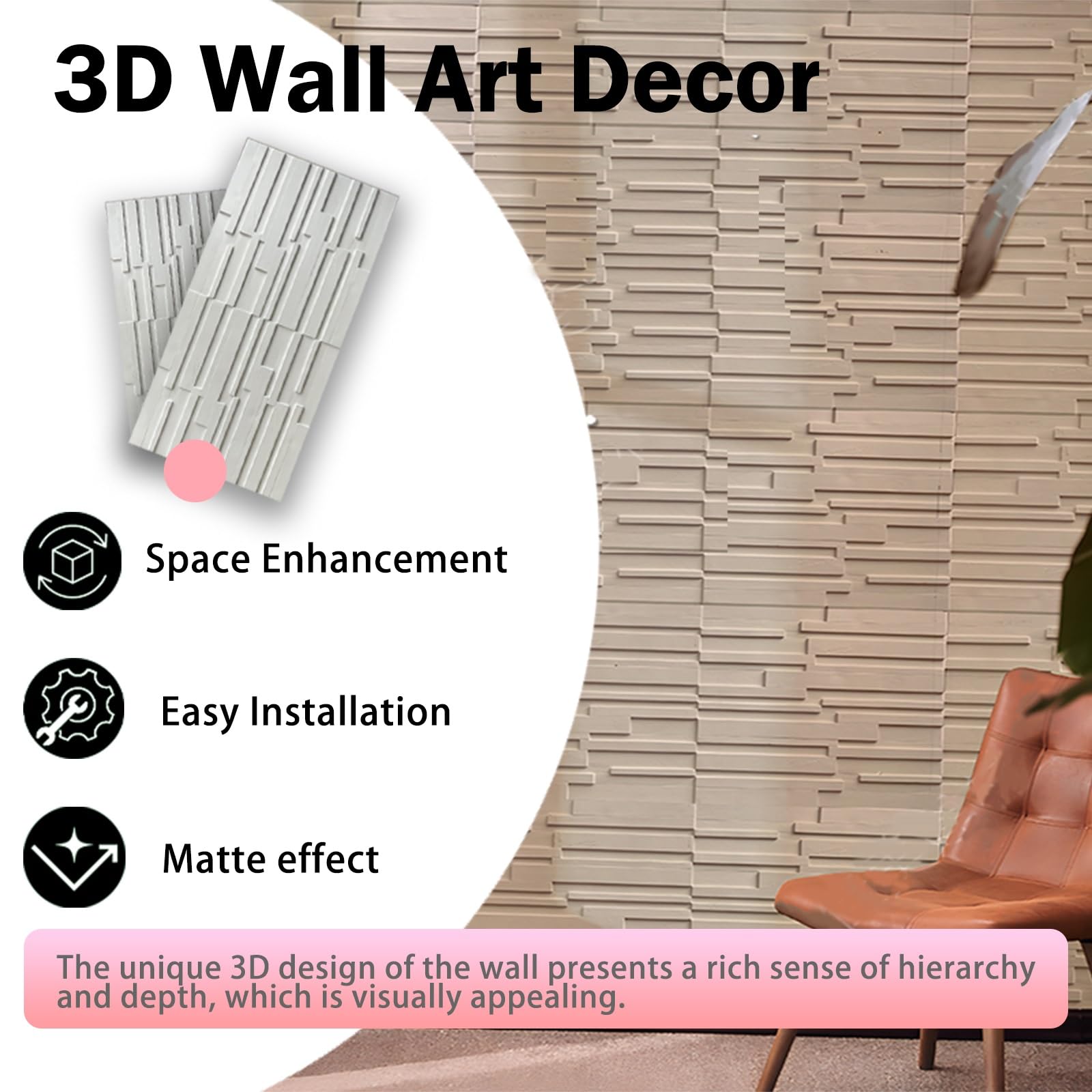 pannelli murali pannelli decorativi Pannelli di rivestimento murale 3D con design a doghe, pannello decorativo con texture a mosaico nero, pannelli di rivestimento murale in PU per soggiorno/camera da