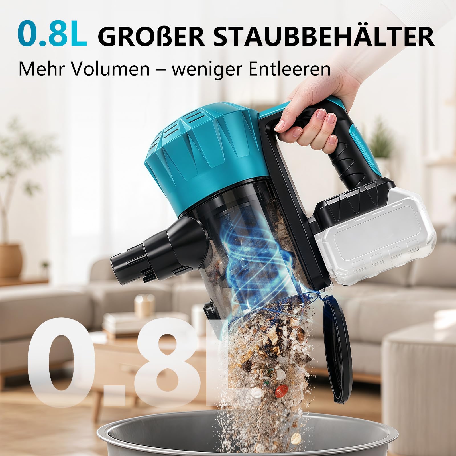 Odkurzacz akumulatorowy do akumulatora Makita 18 V, 150 W, 2-stopniowy, mocny, 16000 Pa, bezprzewodowy odkurzacz ręczny z dużym pojemnikiem na kurz 800 ml, do samochodu, domu (bez akumulatora