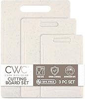 COOK WITH COLOR Non-Slip 3-Piece Cutting Board Set Speckled White - Easy Grip Handles, BPA-Free Plastic for Meat Veggies Fruits