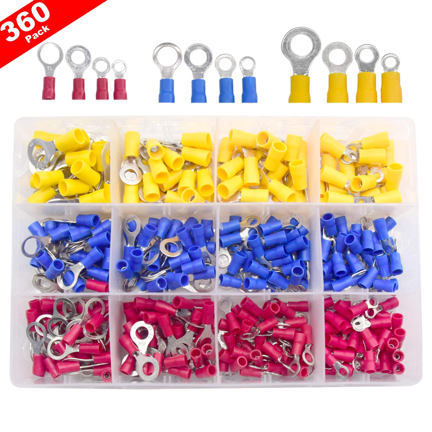Yosawo 360-Pieces Insulated Ring Crimp Wire Connectors Terminals Kit （PVCR)