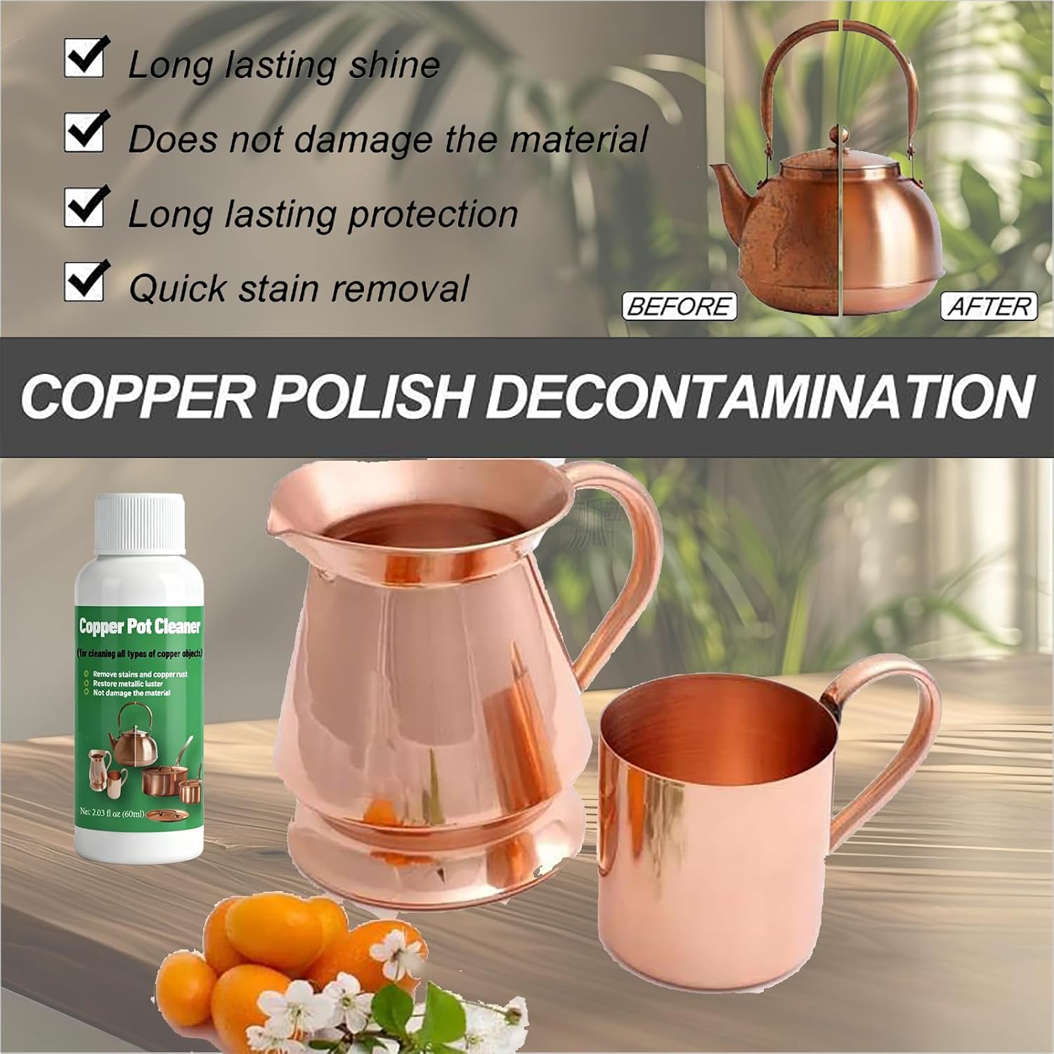 Copper Pot Cleaner,Removes Tarnish from Copper Wares,Copper Polish(60ml) | Copper Cleaning, Restores Shine Removes Tarnish from Copper Wares,Metal Polishing Compound detergent