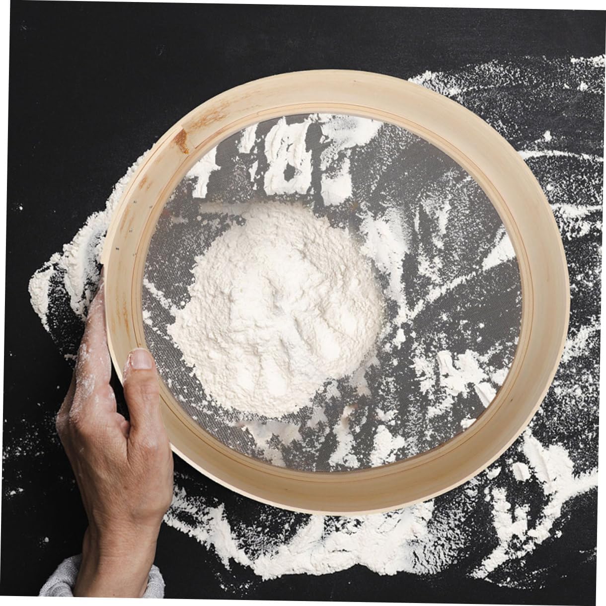 Wooden Flour Sieve Fine Mesh Sifter 30cm Diameter Kitchen Baking Tool for Home Use Manual Powder Strainer for Cake Bread Baking