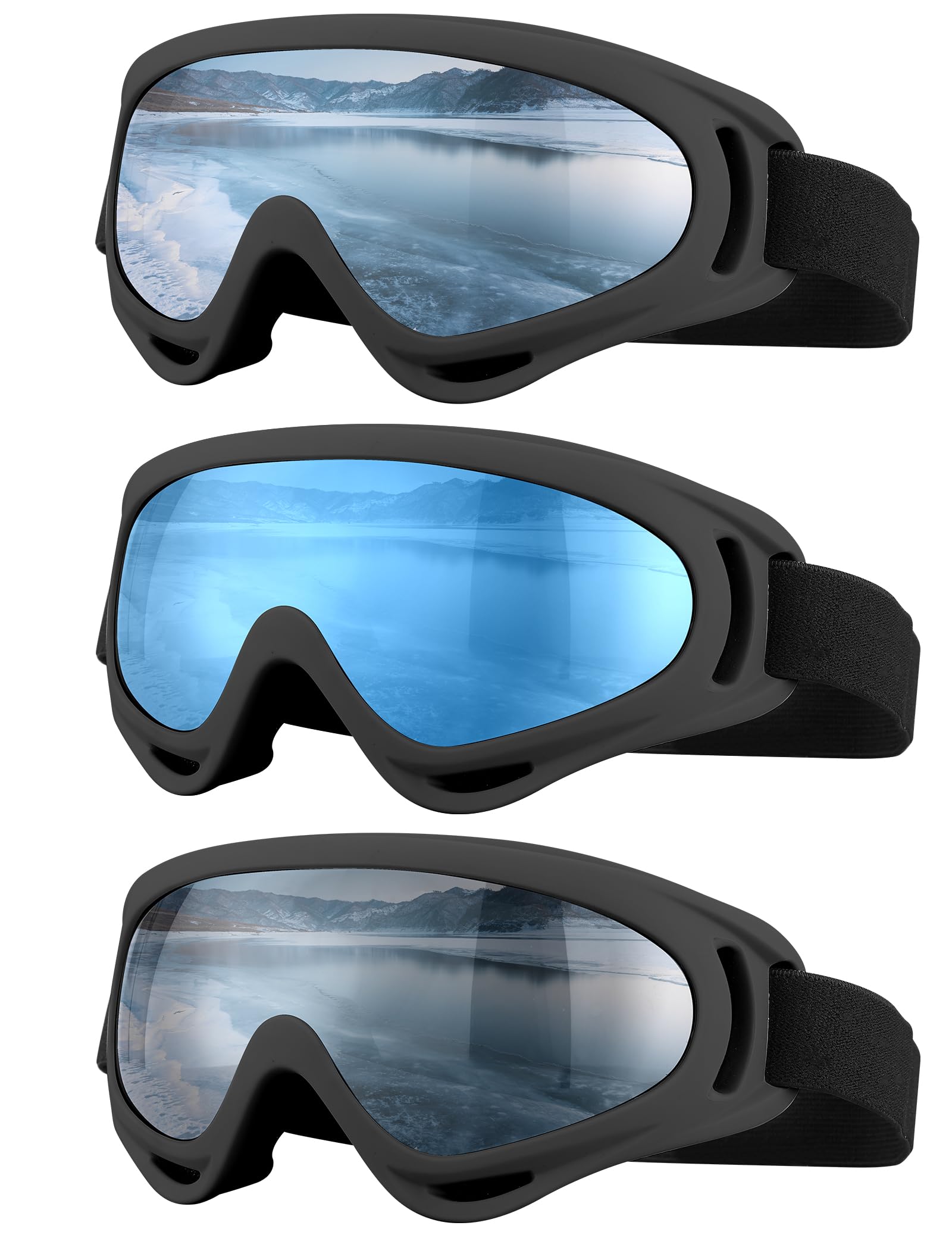 SixYard Ski Goggles, Motorcycle Goggles, 3 Pack Snowboard Snow Goggles for Men Women Adult Youth (Style 7)
