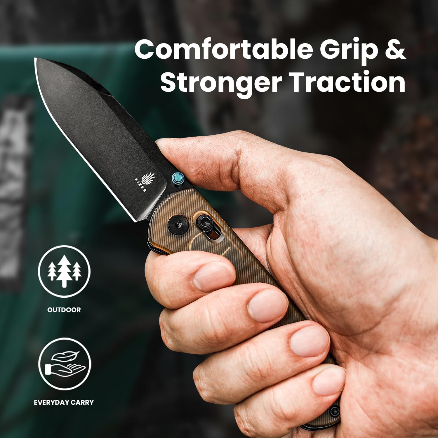 Kizer Drop Bear EDC Klappmesser, Nitro-V Klinge Taschenmesser V3619A2 | 7,55cm Drop Point Klinge Klappmesser mit PEI Griff umd Daumenschraubenöffner Kupplungsverschluss für Männer Frauen Geschenk