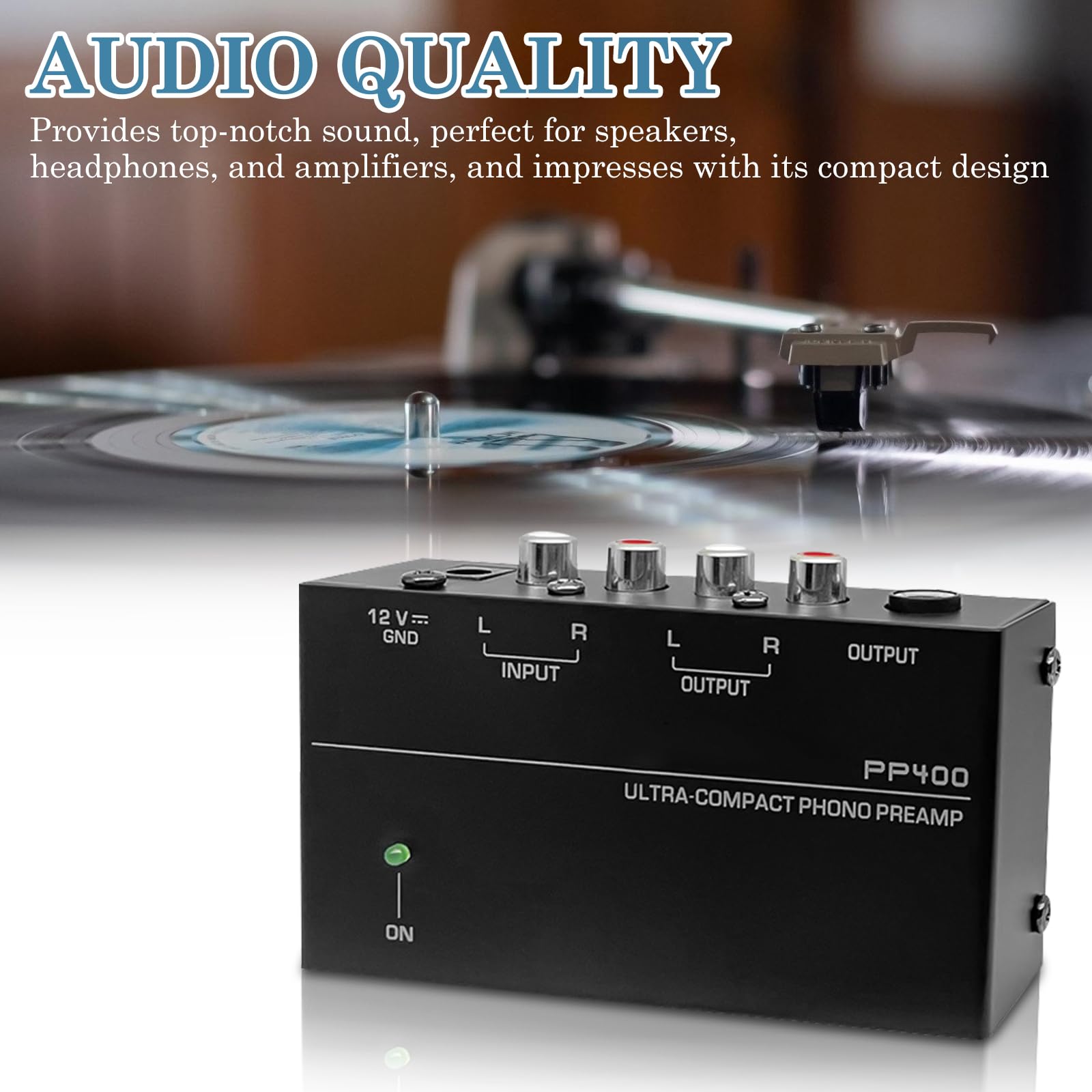 Preamplificatore Phono MM, Ingresso e Uscita RCA, Alimentazione DC 12V