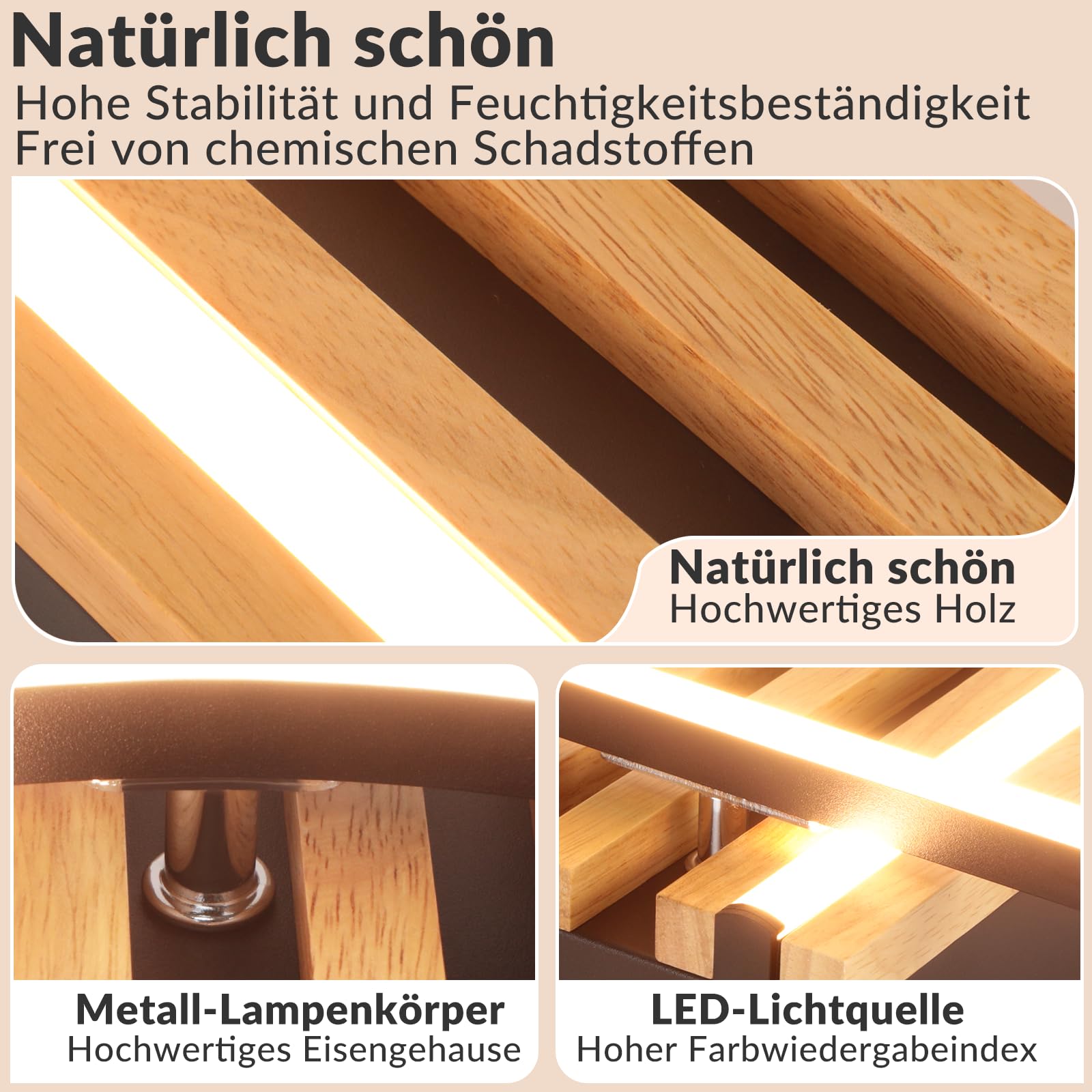 GBLY LED Deckenlamape Holz Deckenleuchte Dimmbar 38CM Schlafzimmer Lampe | 34W Ring Modern Schwarz Metall Fernbedienung Design für Schlafzimmer Wohnzimmer Küche Esszimmer Büro Lampe Memory Funktion