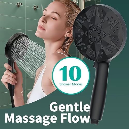 Miniatura 3 de Cabezal de ducha de mano filtrado negro mate - 10 modos de pulverización con lluvia y masaje, filtro integrado, boquillas antiobstrucciones,