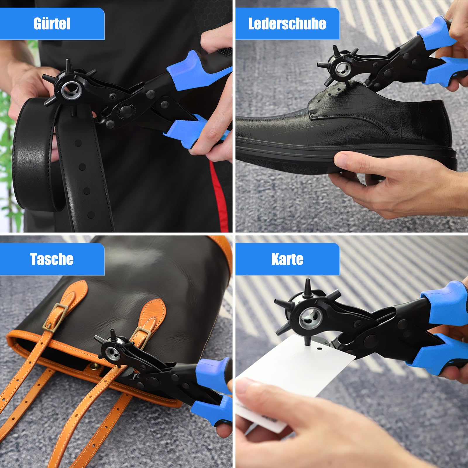 Diyife Lederen Perforator [Volledige Set], Riemgattang Riemperforator, Heavy Duty Revolver Gattang Professioneel met Liniaal, Multi-sized Puncher, voor Riem, Kunsthandwerk, Kaarten, Rubber,enz.(Blauw